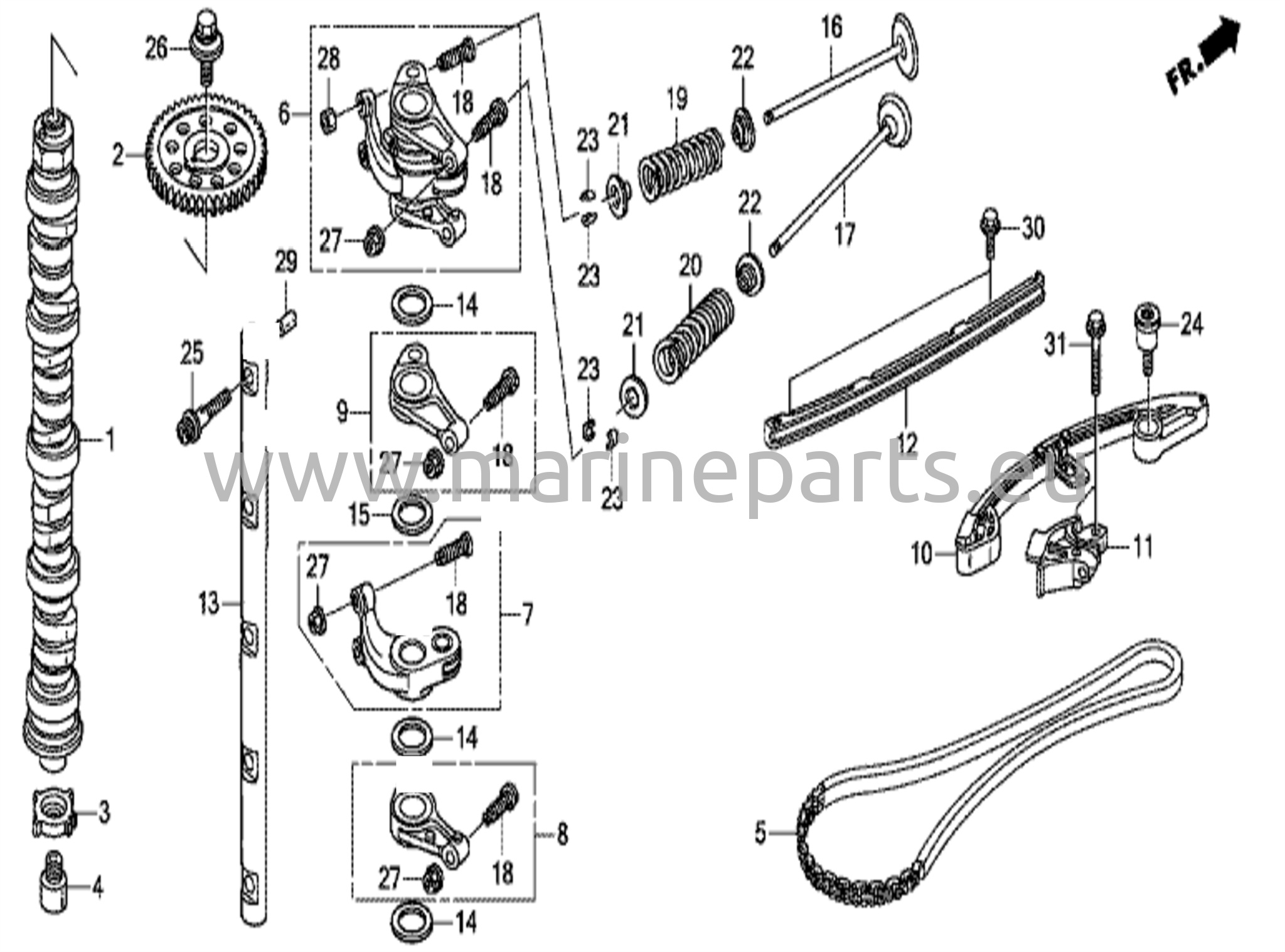 Nokka-akseli/venttiilikoneisto