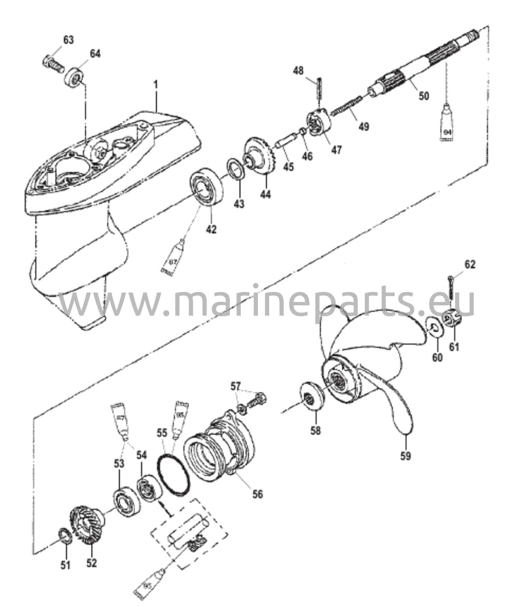 Vaihteiston kotelo potkurin akseli