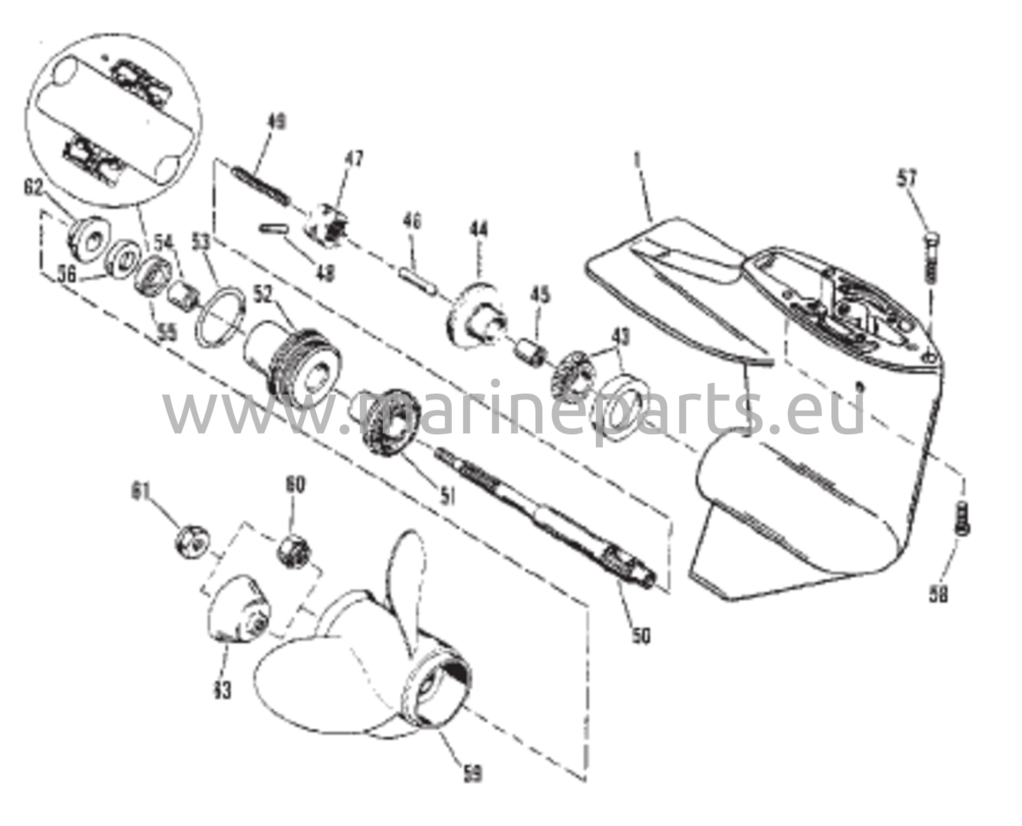 Vaihteiston kotelo potkurin akseli