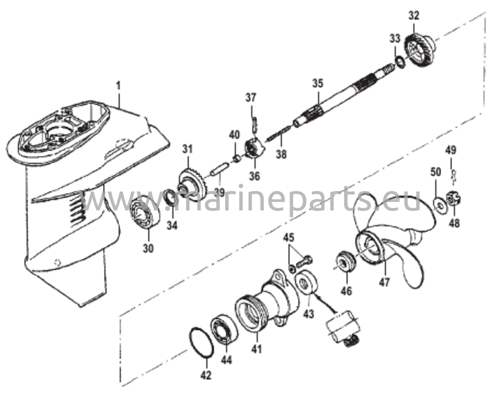 Vaihteiston kotelo potkurin akseli