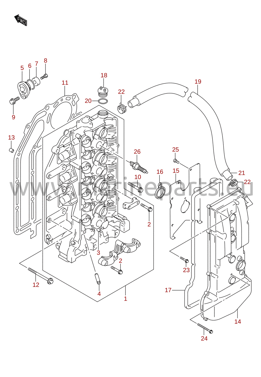 Exploded views for Suzuki DF100AT, DF115AT, DF140AT (E01) 2014 [DF140A_E01_014]