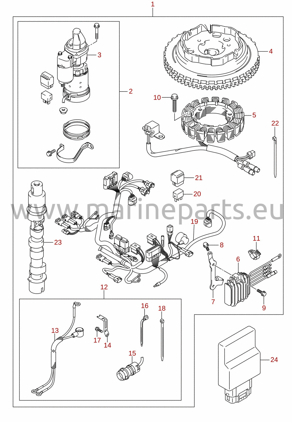 Startmotor (manuel start) (M-starter) (DF20A) (ekstraudstyr) 1/2