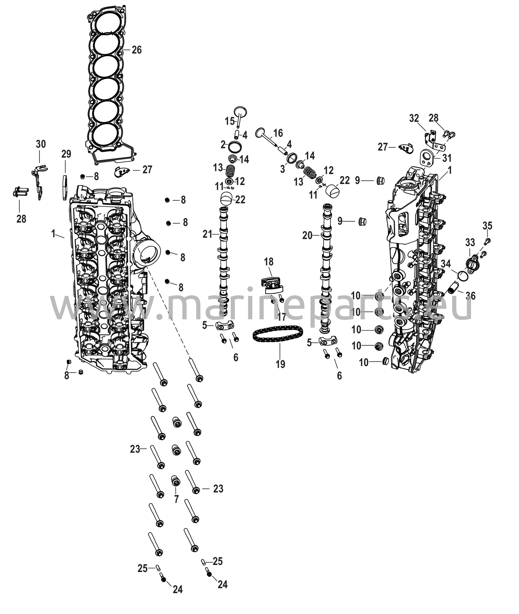Sylinterikansi ja nokka-akseli sarjanumeroon 3B332191 asti