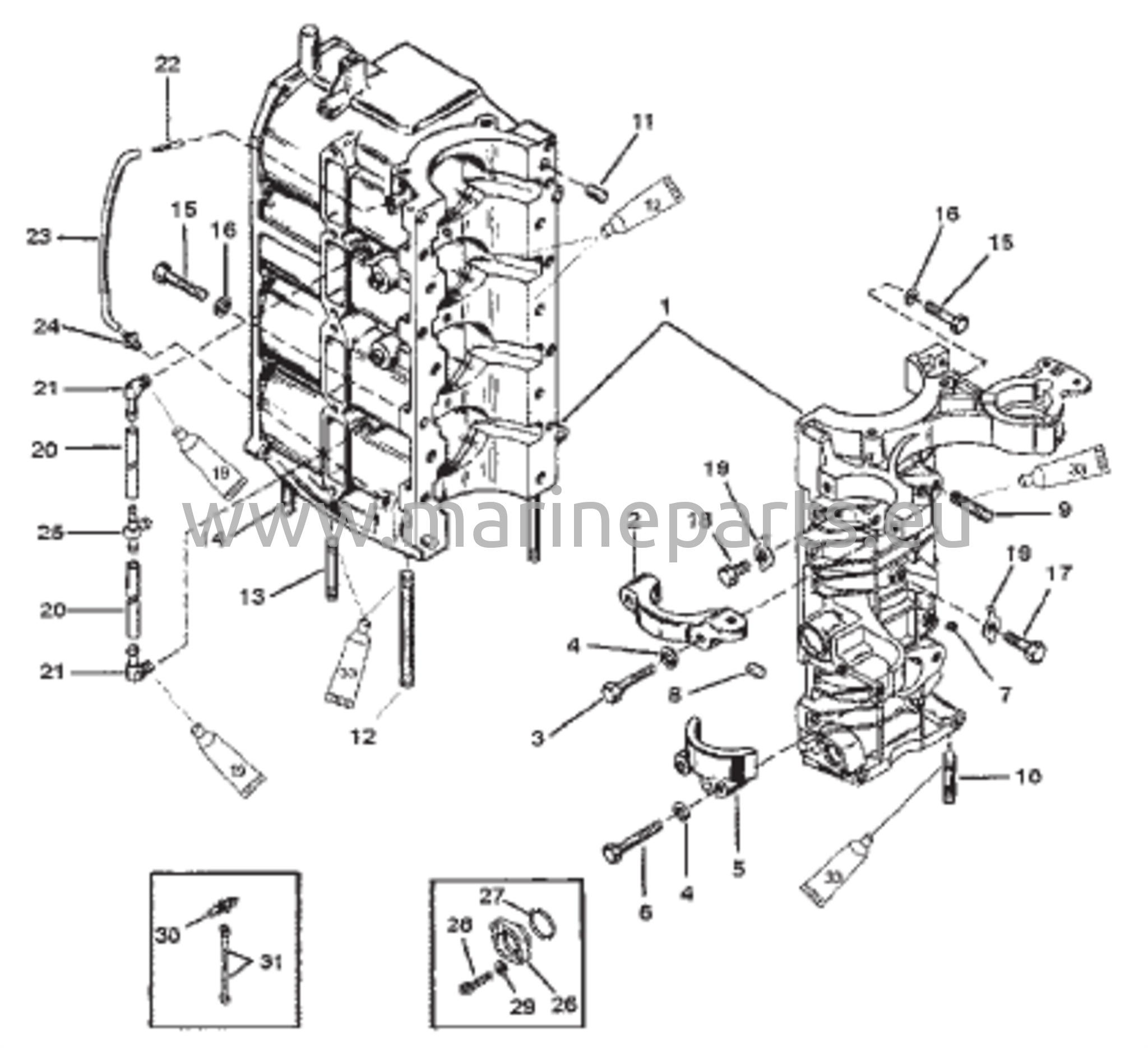 Sylinterilohko ja kampikammion kokoonpano