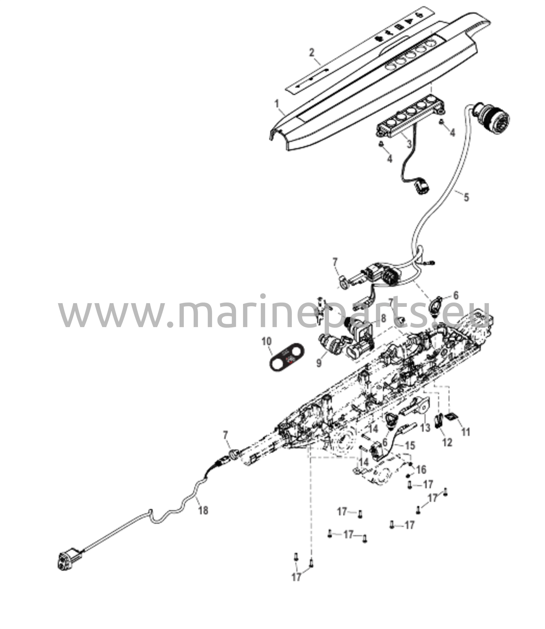Ohjaussauvan kahvan suojus ja sähköosat (keskiasennettu SeaPro)