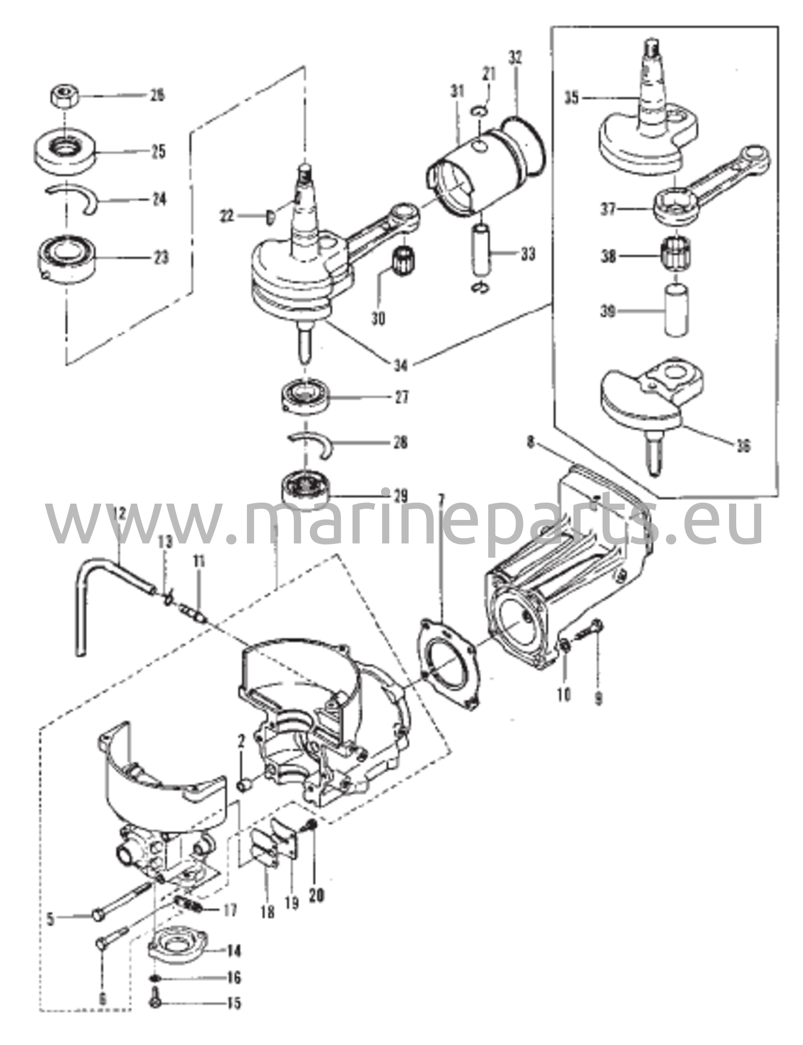Sylinterilohko, kampiakseli ja mäntä