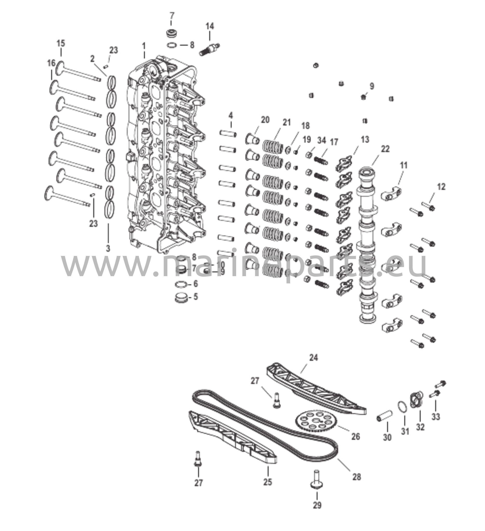Cylinderhuvud och kamaxel