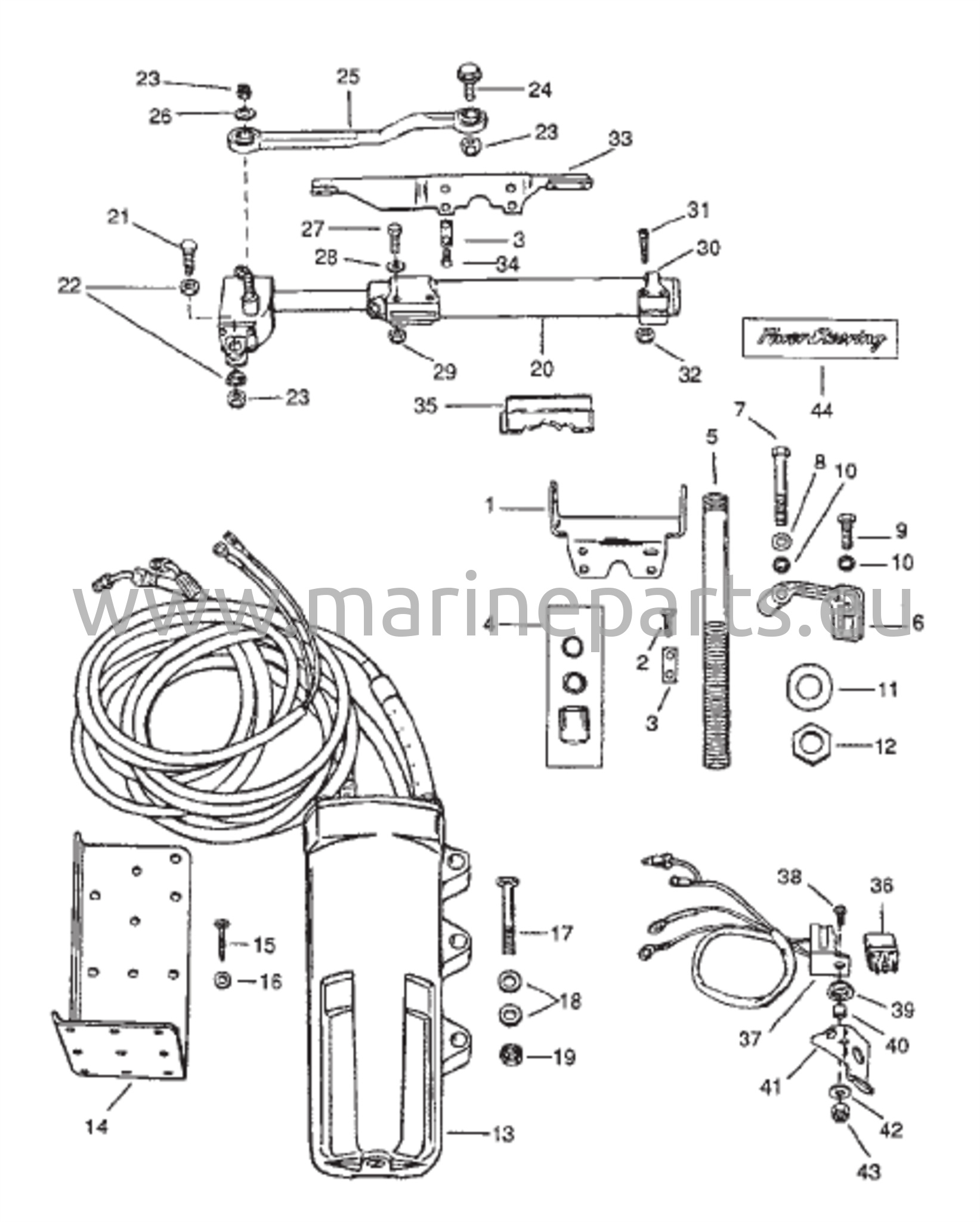 Ohjaustehostimen osat