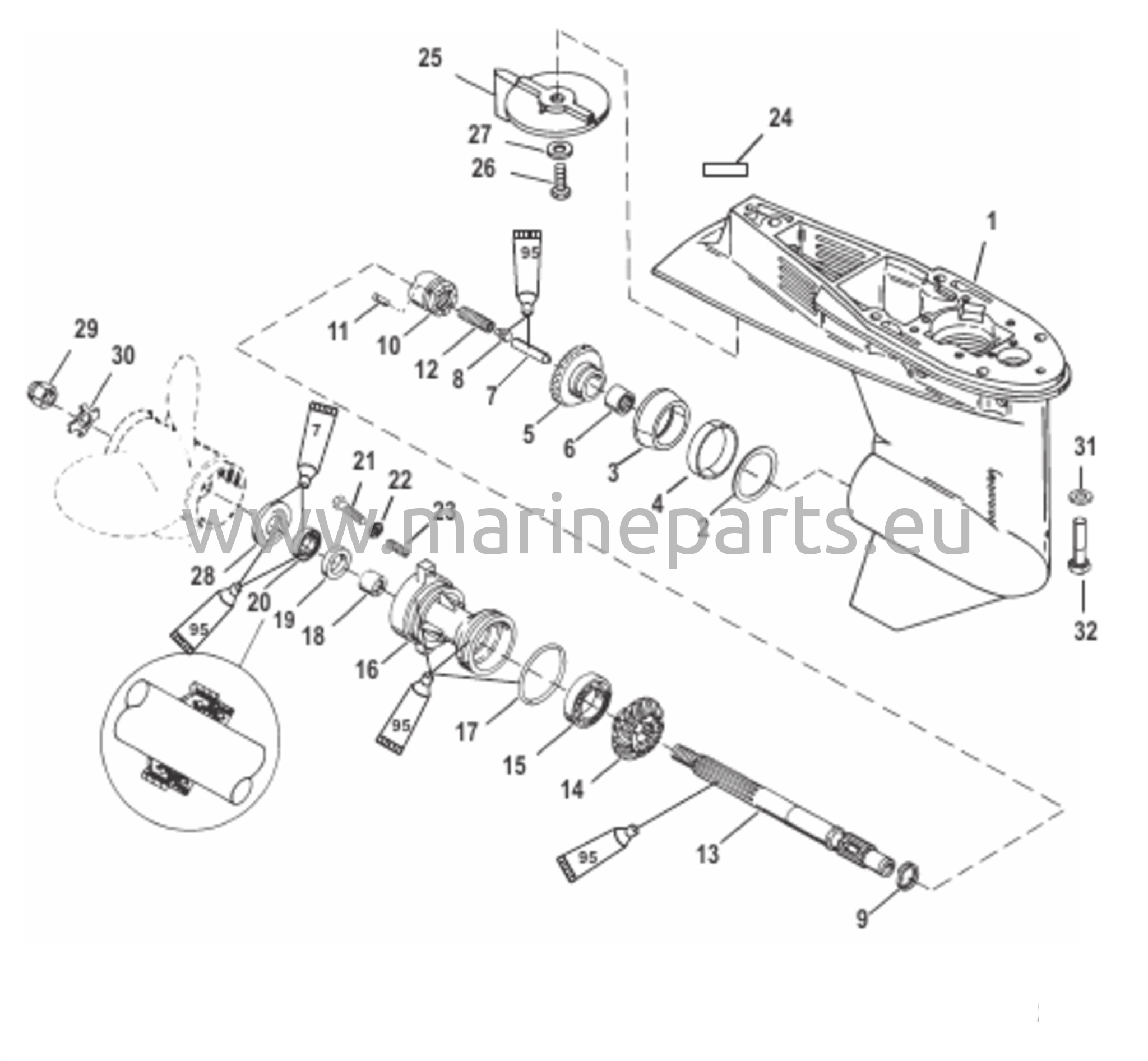 Gear Housing Propeller Shaft - Long-2:1 Gear Ratio 