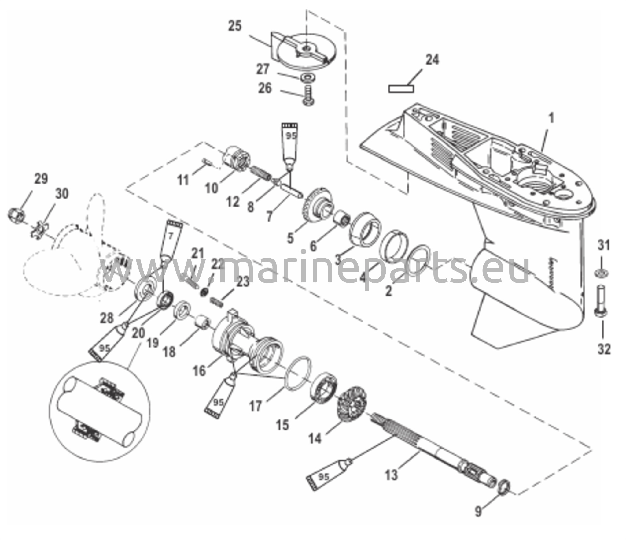 Vaihteiston kotelo potkurin akselille - 1,83:1 vaihdekerroin