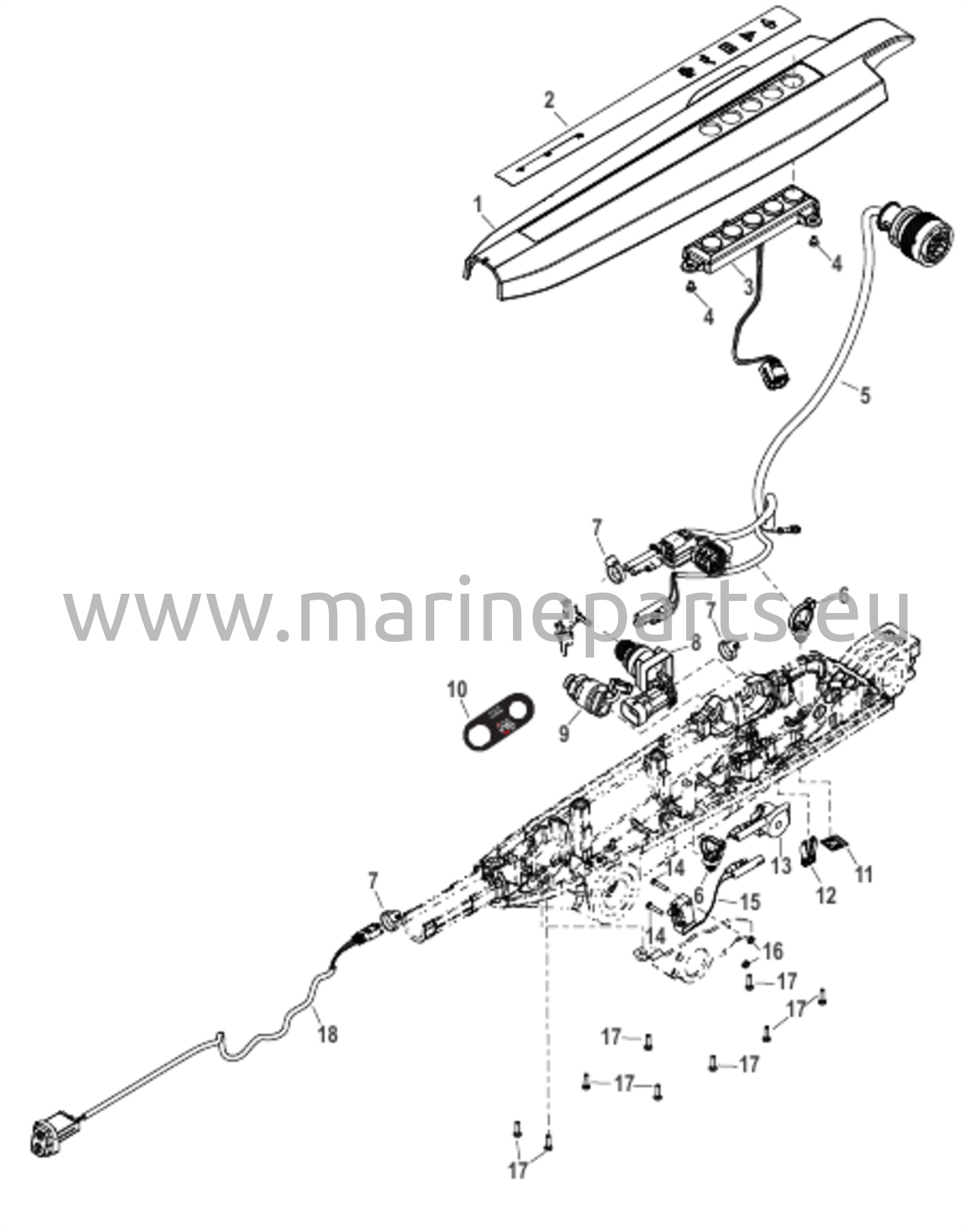 Tillerin kahvan suojus ja sähköjärjestelmä (keskiöasenteinen SeaPro)