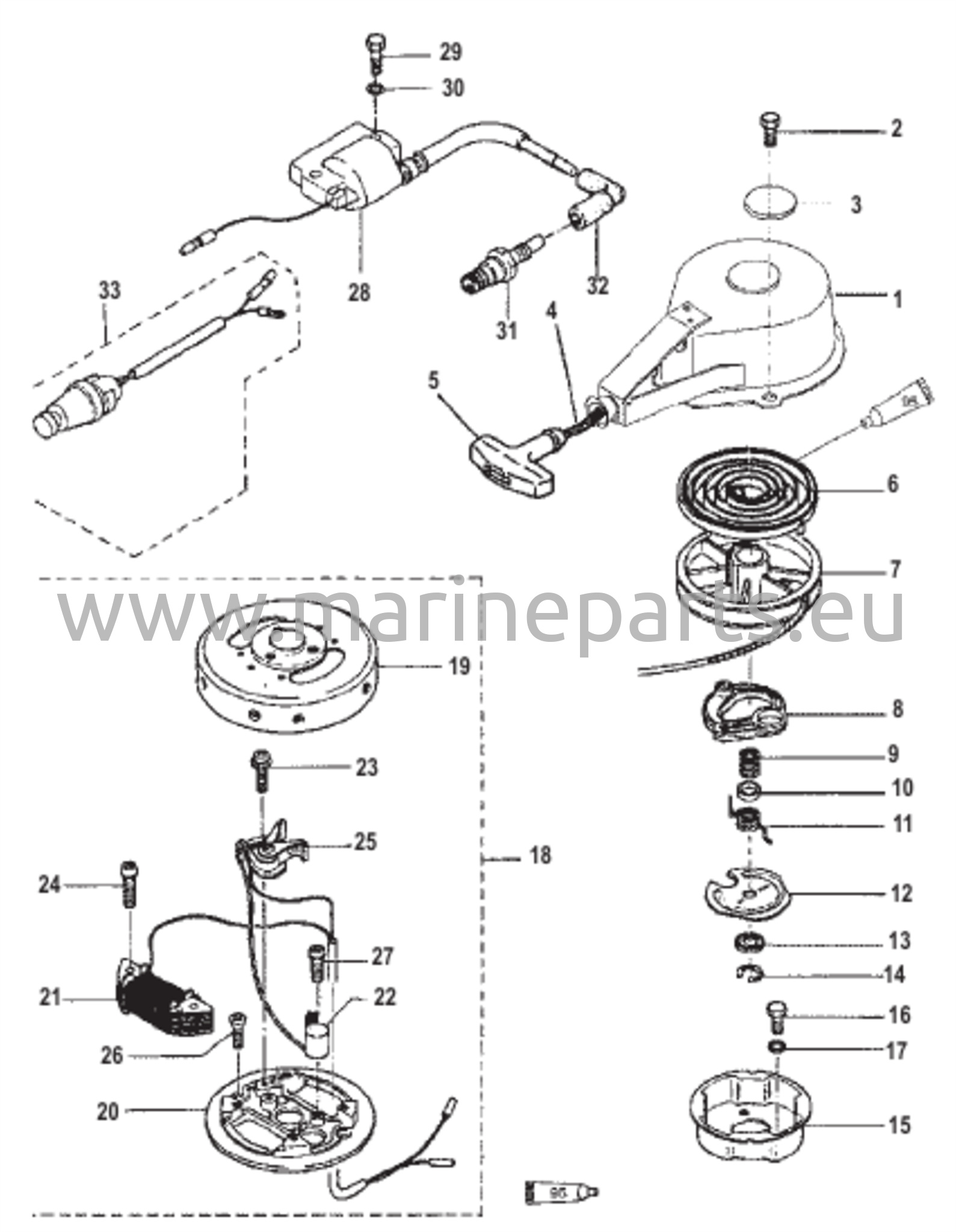 Recoil and Ignition Components (Breaker Point Ignition) 