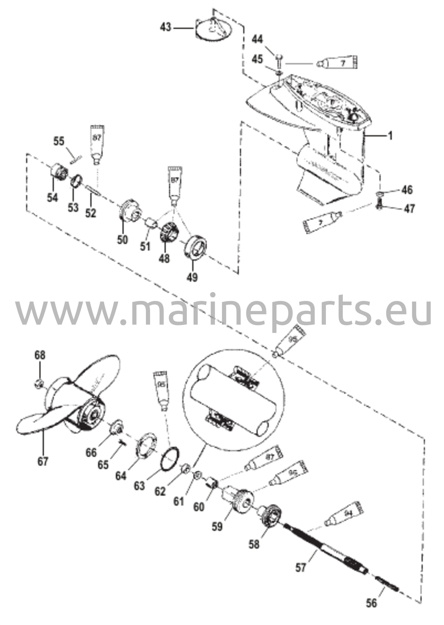 Gear Housing Propeller Shaft - 2.25:1 Gear Ratio 