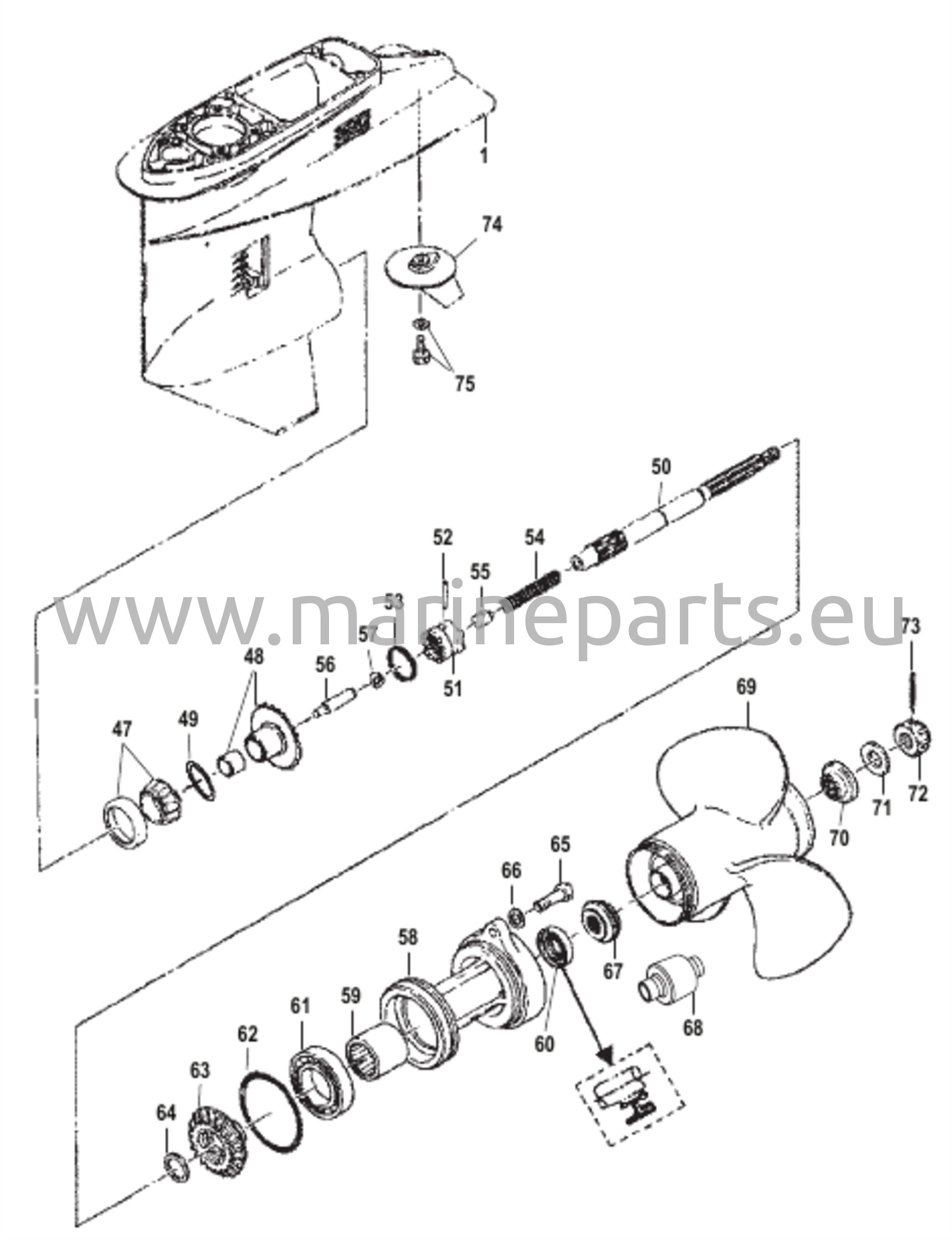 Vaihteiston kotelo potkurin akselille, sarjanumero 0N116271 ja siitä eteenpäin