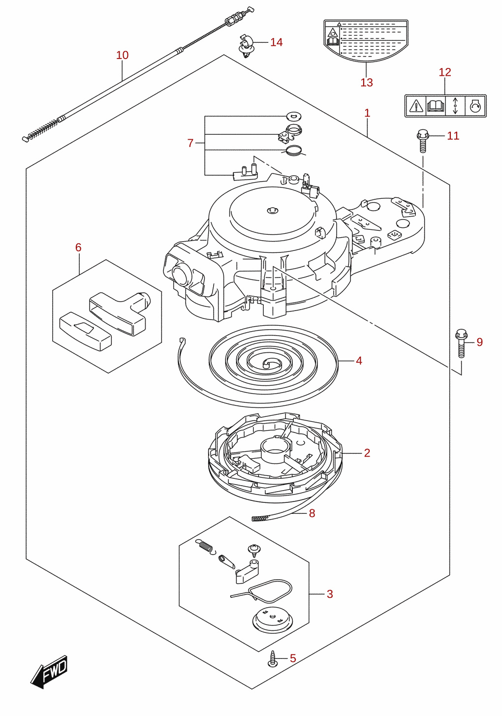 Recoil starter (DF15A, DF15AR, DF20A, DF20AR, DF9.9B, DF9.9BR)