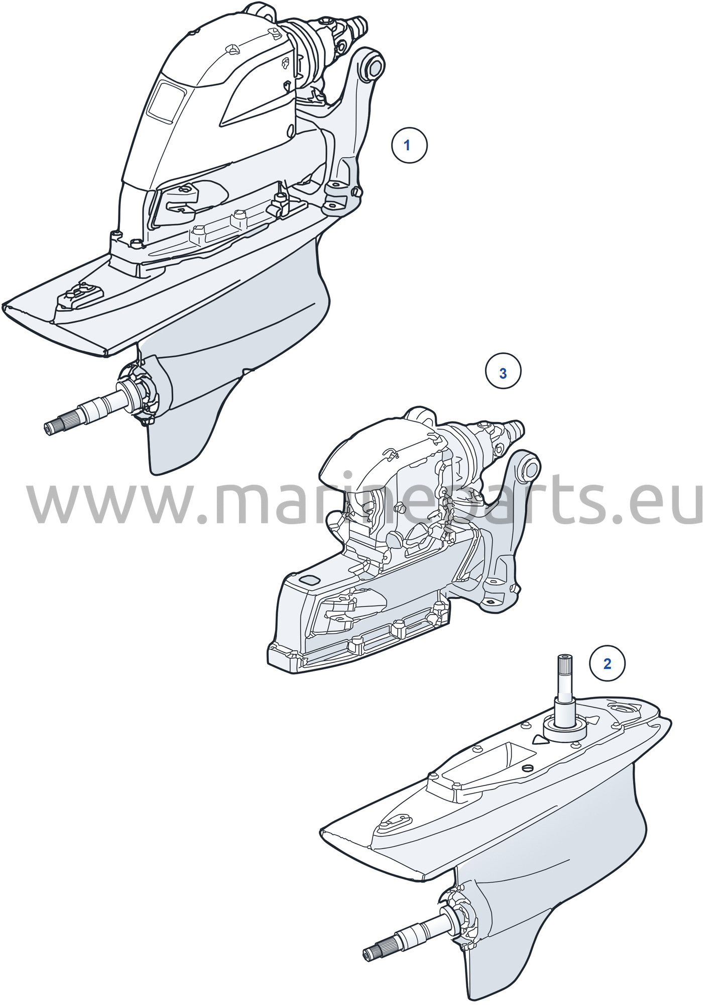 Sprängskisser för Volvo Penta DPH-A, DPH-C, DPR-A, DPR-B, DPR-C