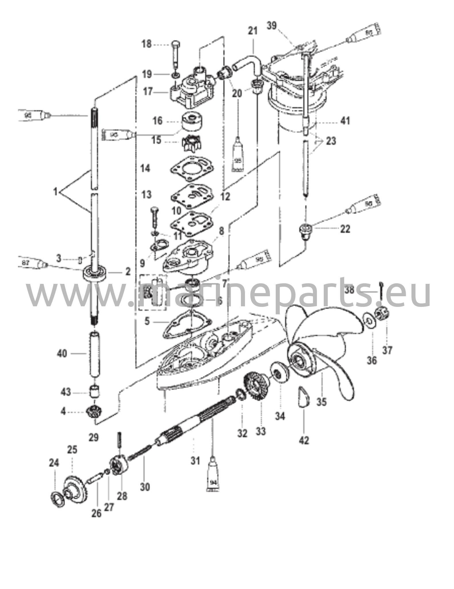 Vaihteiston kotelon osat