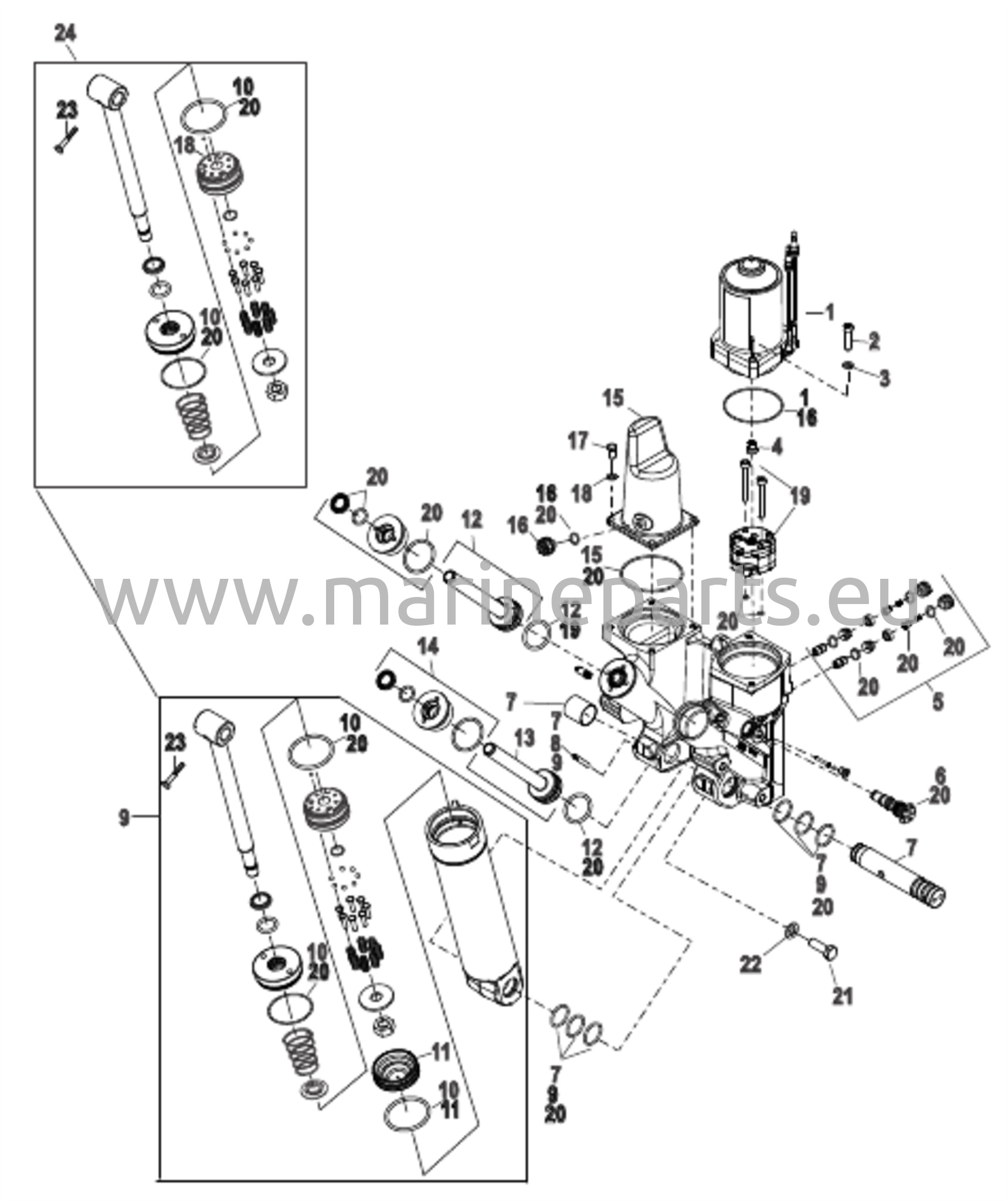 Power Trim -komponentit Muovinen moottorikotelo