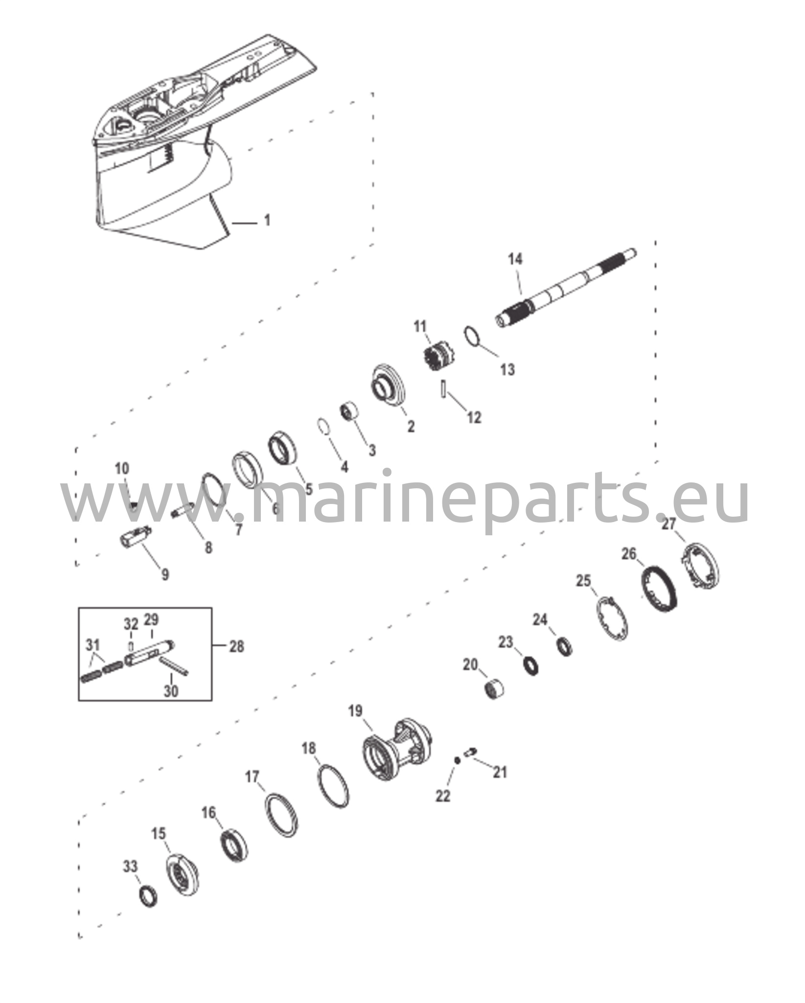 Vaihteiston kotelo, potkuriakseli 2,38:1 vakiorotaatio