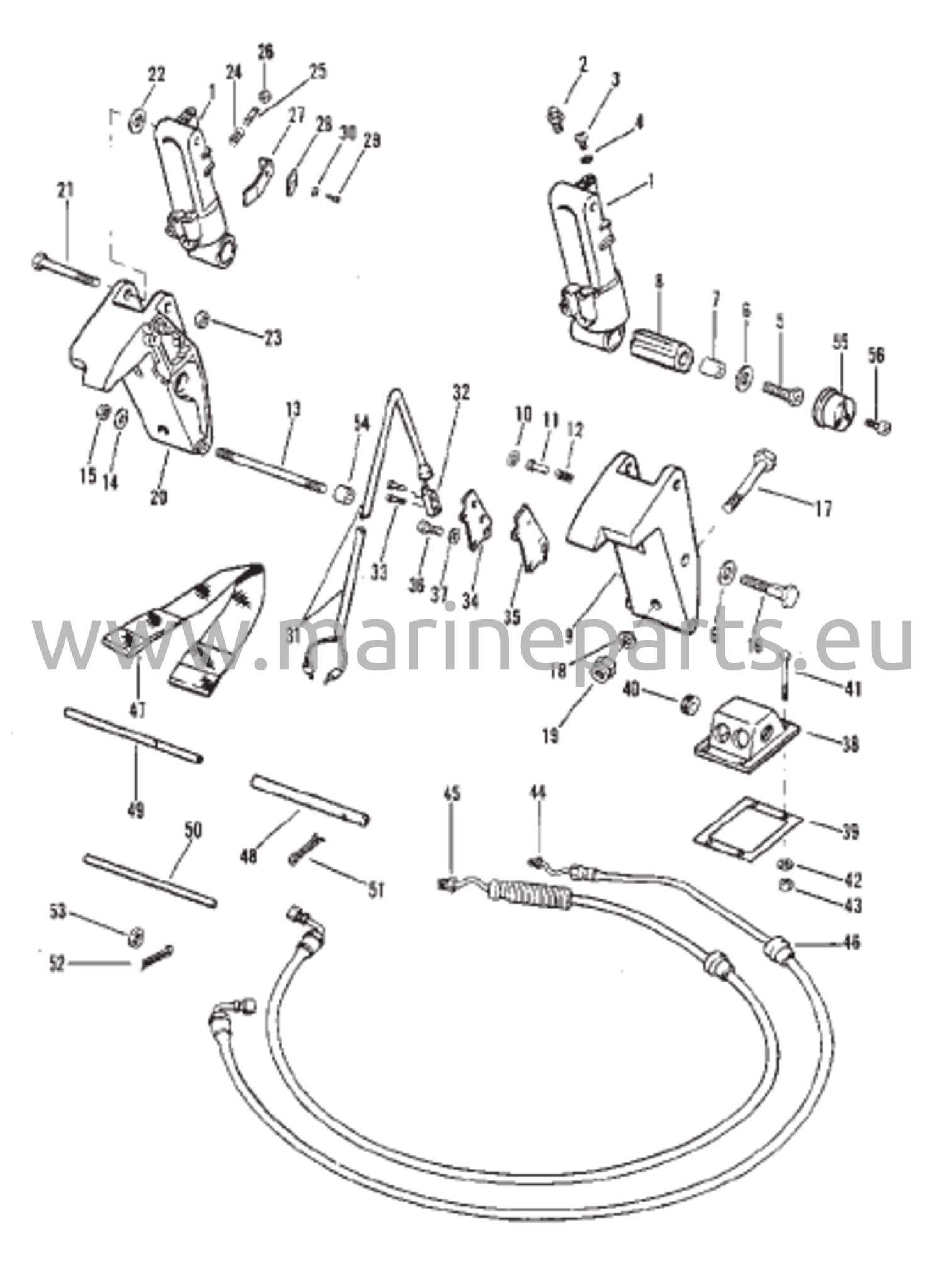 Trim-sylinterit ja hydrauliletkuja
