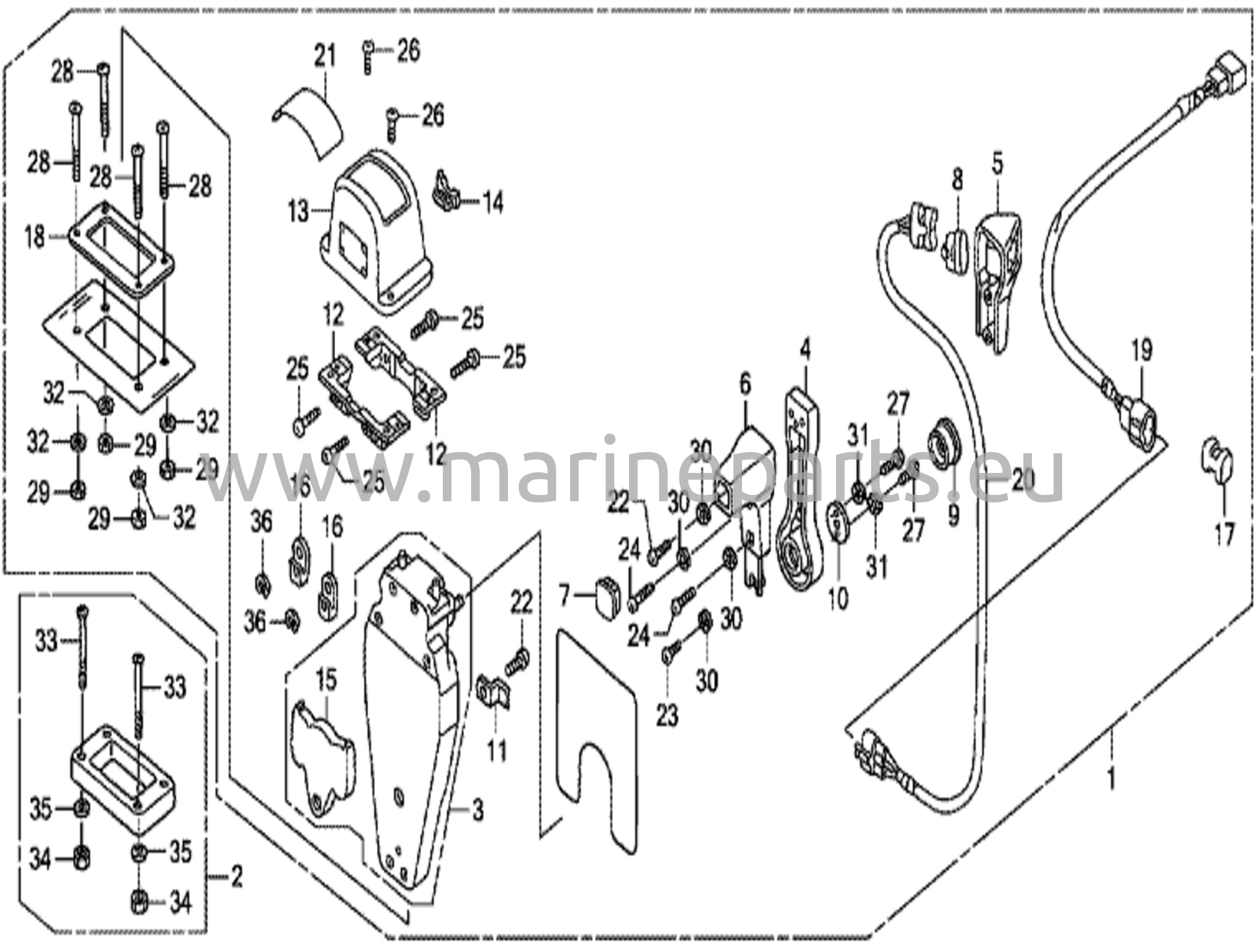 Fjärrkontroll (övermonterad enkeltyp) (vänster)