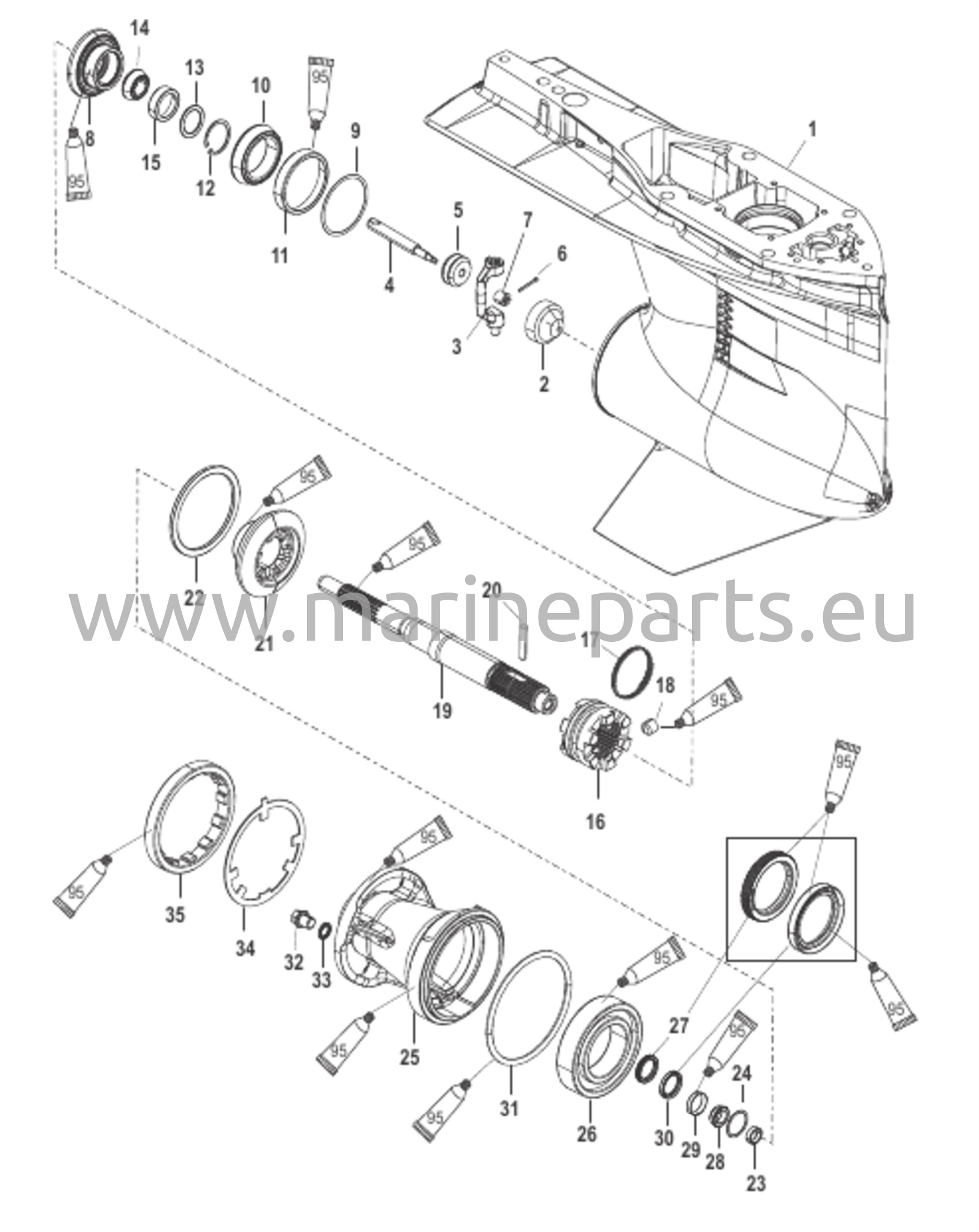 Vaihteiston kotelo, potkurin akseli, Standardi SEAPRO 3B111735 ja uudemmat