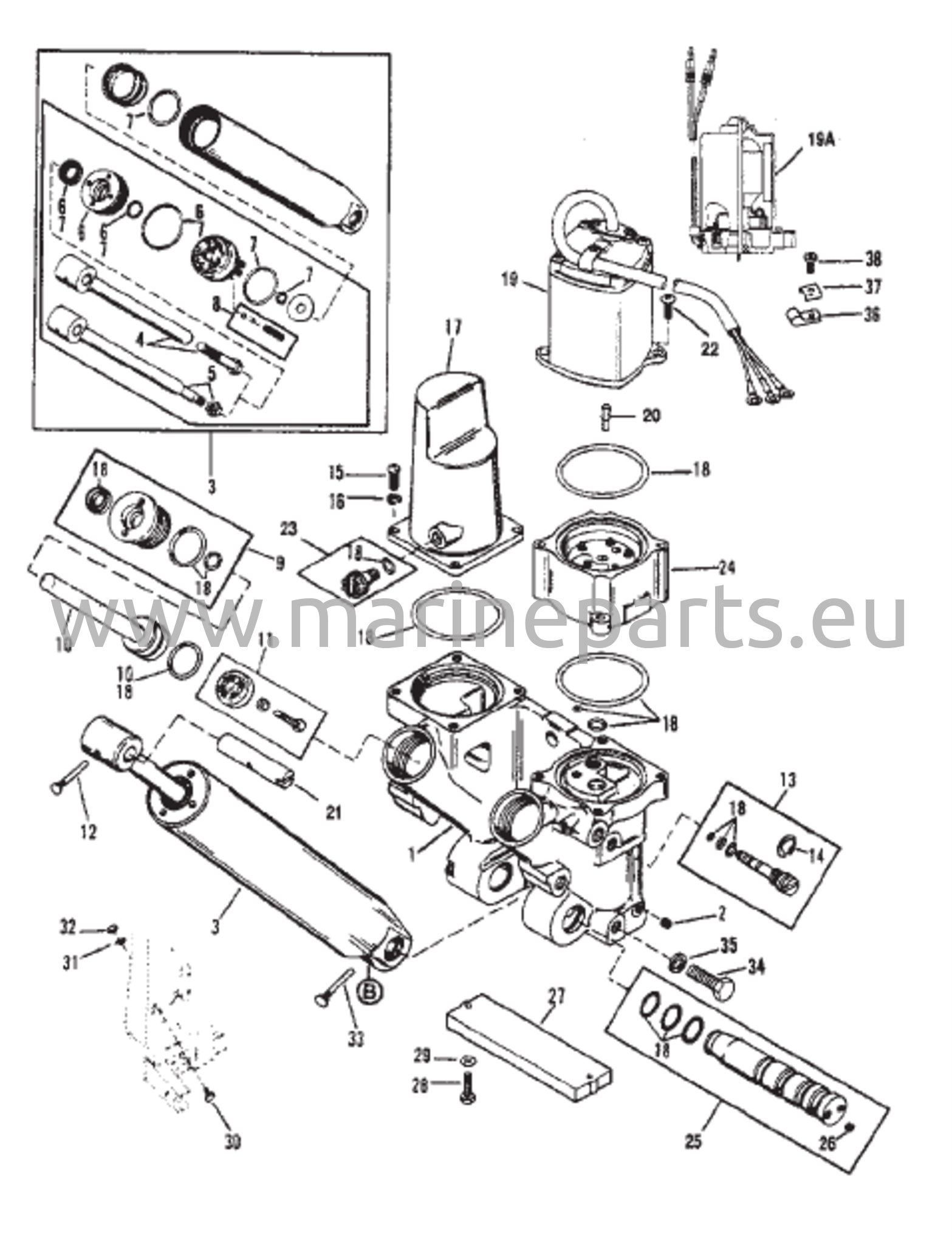 Power Trim -komponentit Metallimoottorin kotelo