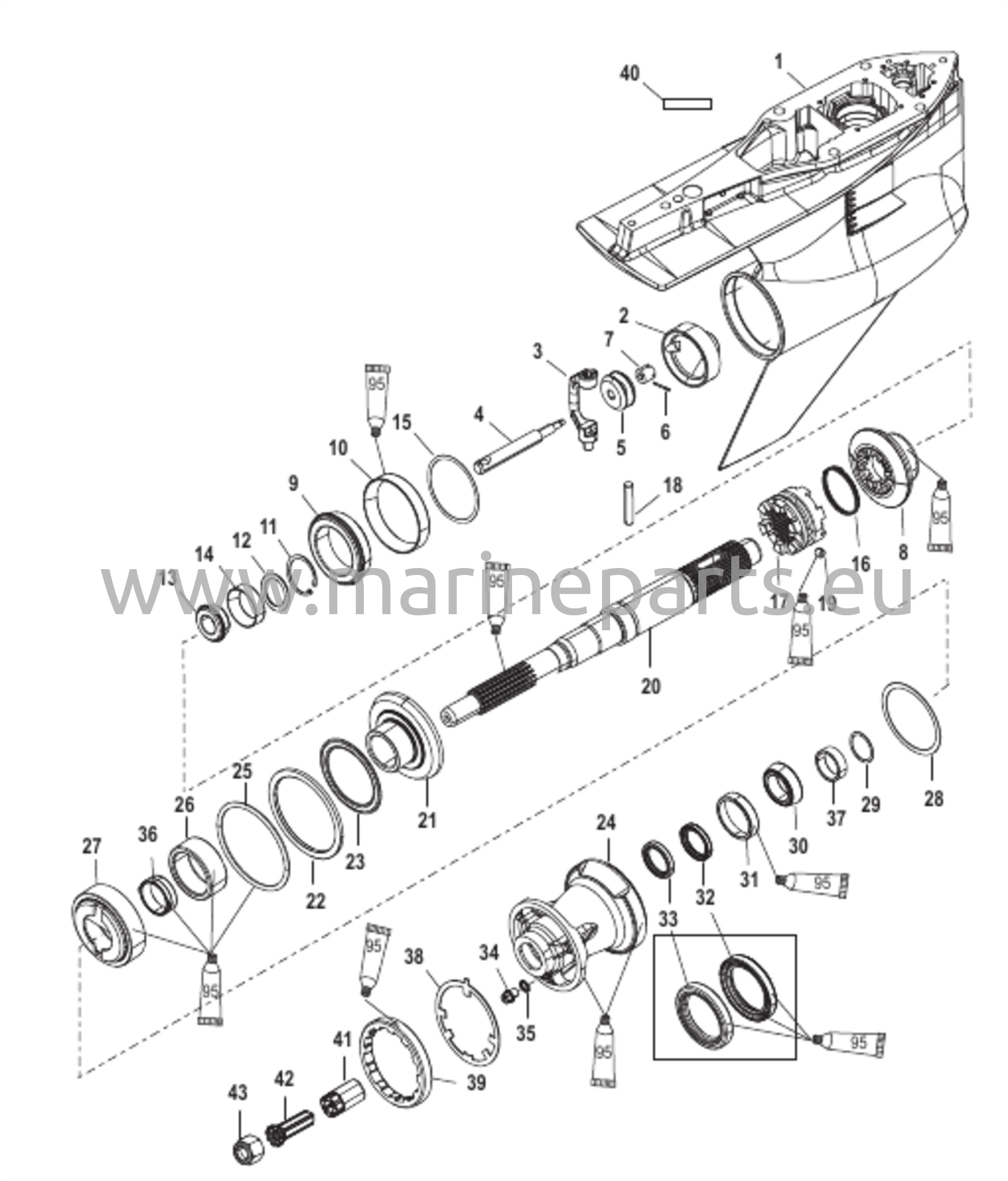 Vaihteiston kotelo voimansiirtoakselille - Vastakierto 2B026816 ja sitä alemmat