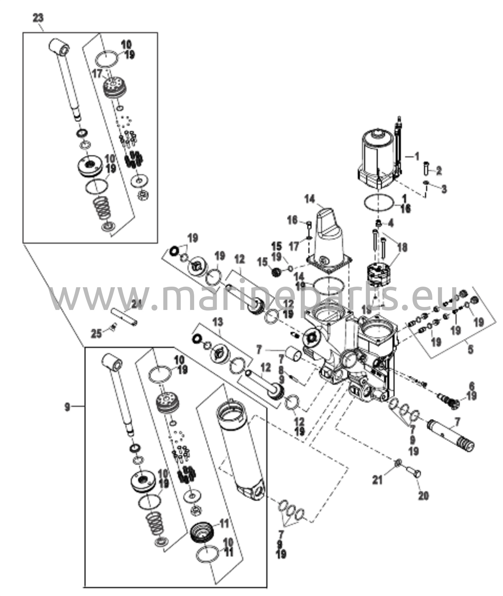Power Trim -komponenttien muovinen moottorikotelo