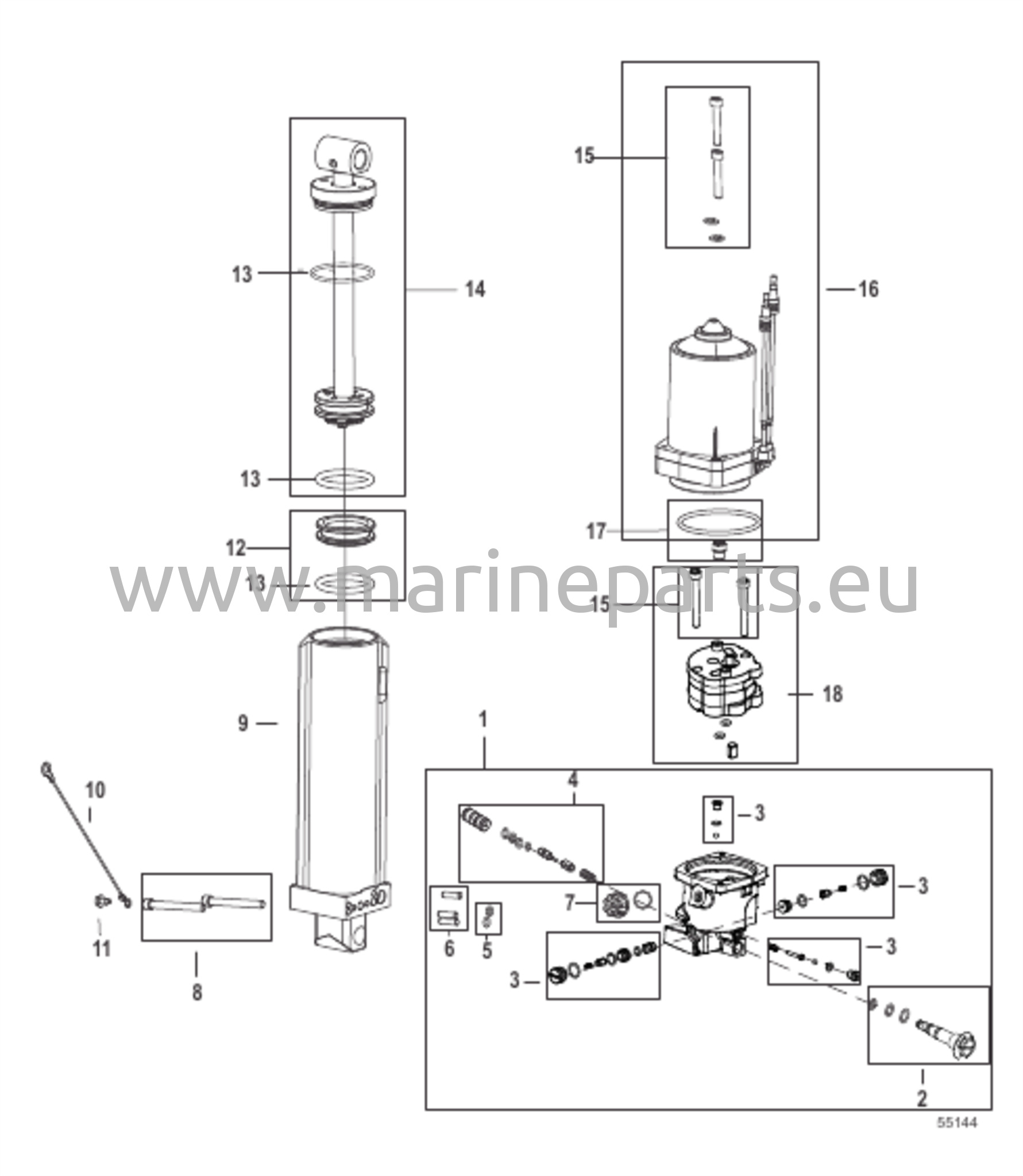 Power Trim-aggregat – Komponenter
