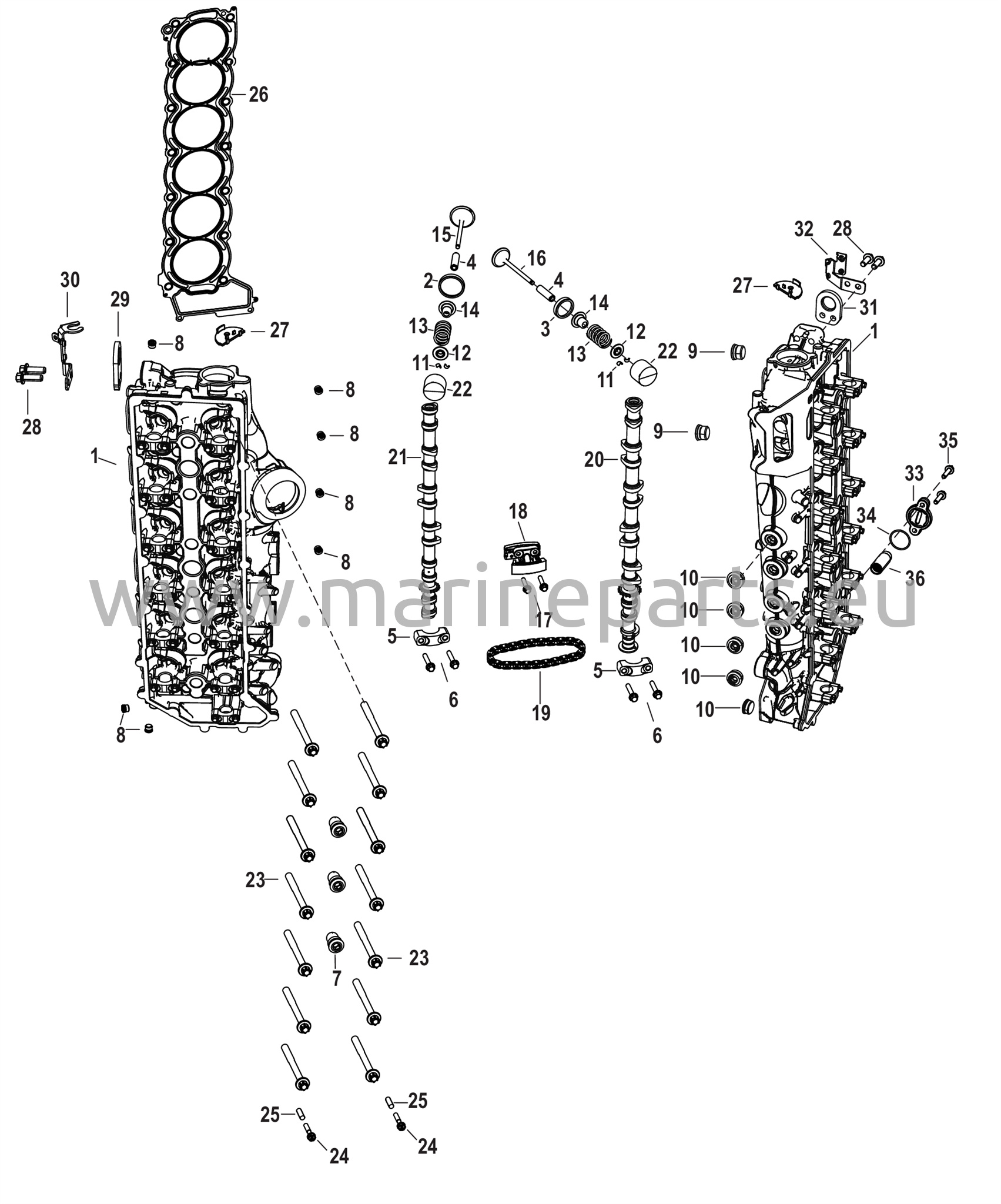 Sylinterikansi ja nokka-akseli sarjanumerosta 3B332192 alkaen