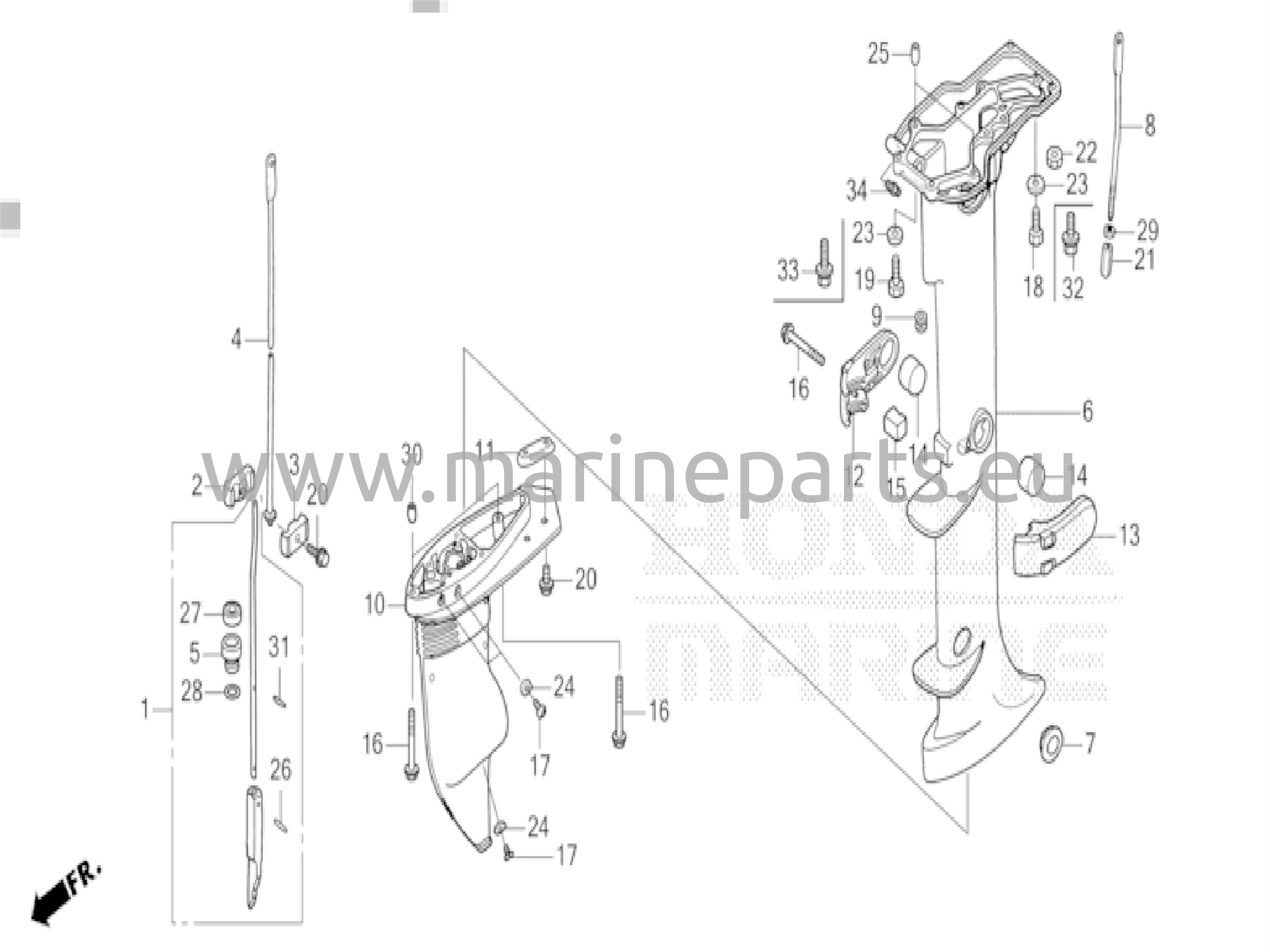 Gear case, shiftshaft and extension case
