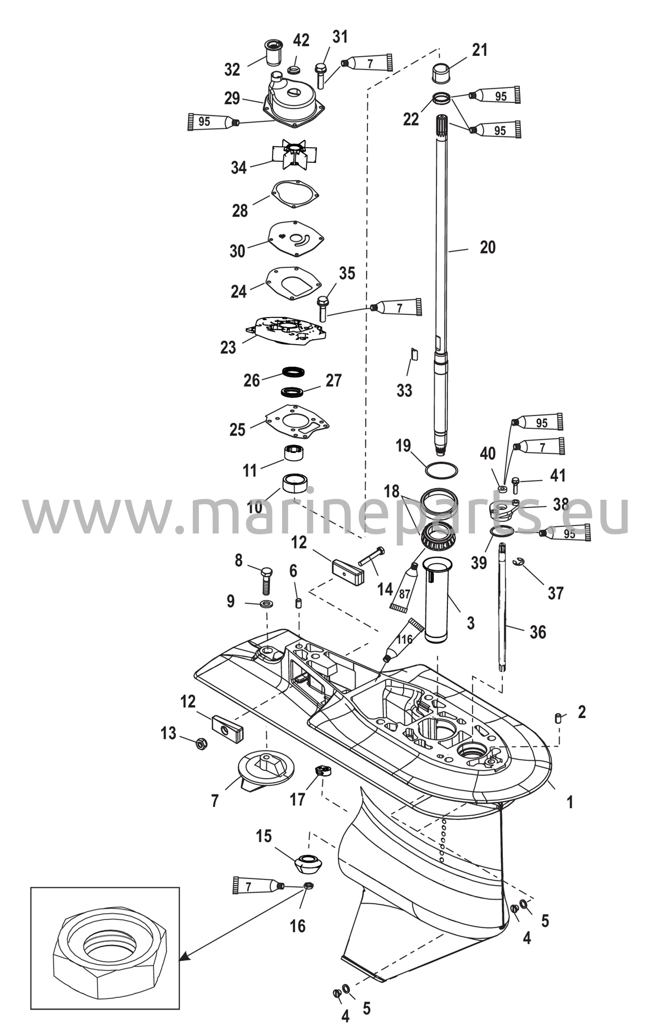 Vaihteiston kotelo veto 2.31:1 USA0T627234/BEL0P215631 ja alla olevat osat