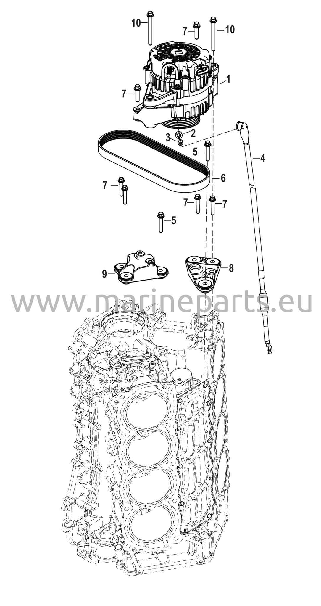 Laturin kiinnitys/hihna 3B056352 ja sitä alemmat