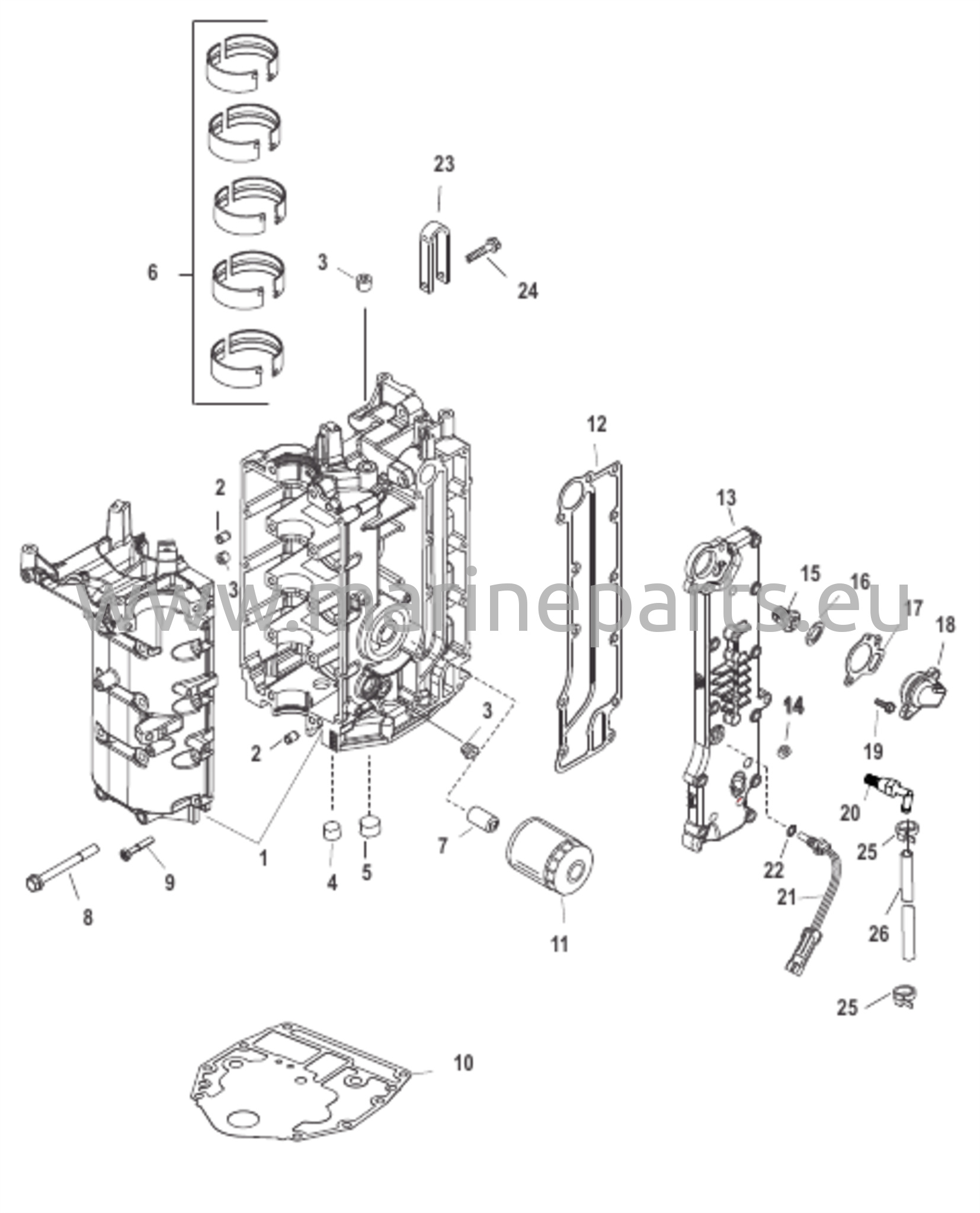 Cylindervägg och vevhuskåpa