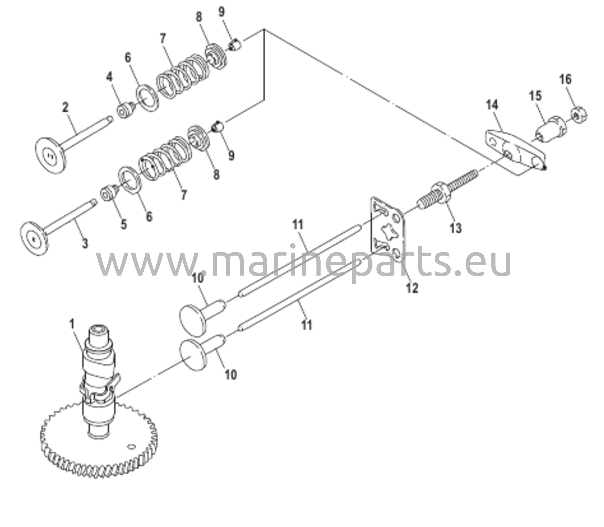 Nokka-akseli ja venttiilit sarjanumero 0R318096 ja siitä eteenpäin