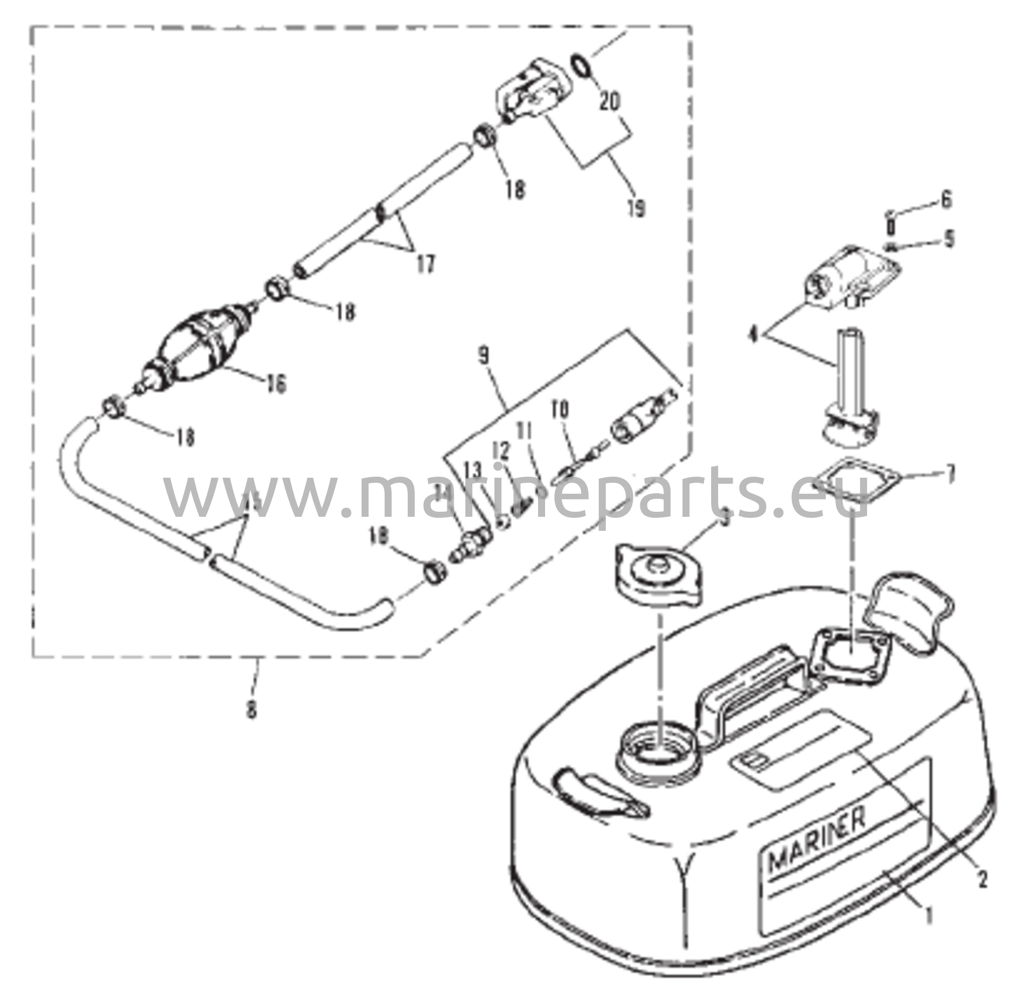 Polttoainesäiliö ja polttoaineputki (alkuperäinen) (12 litraa)