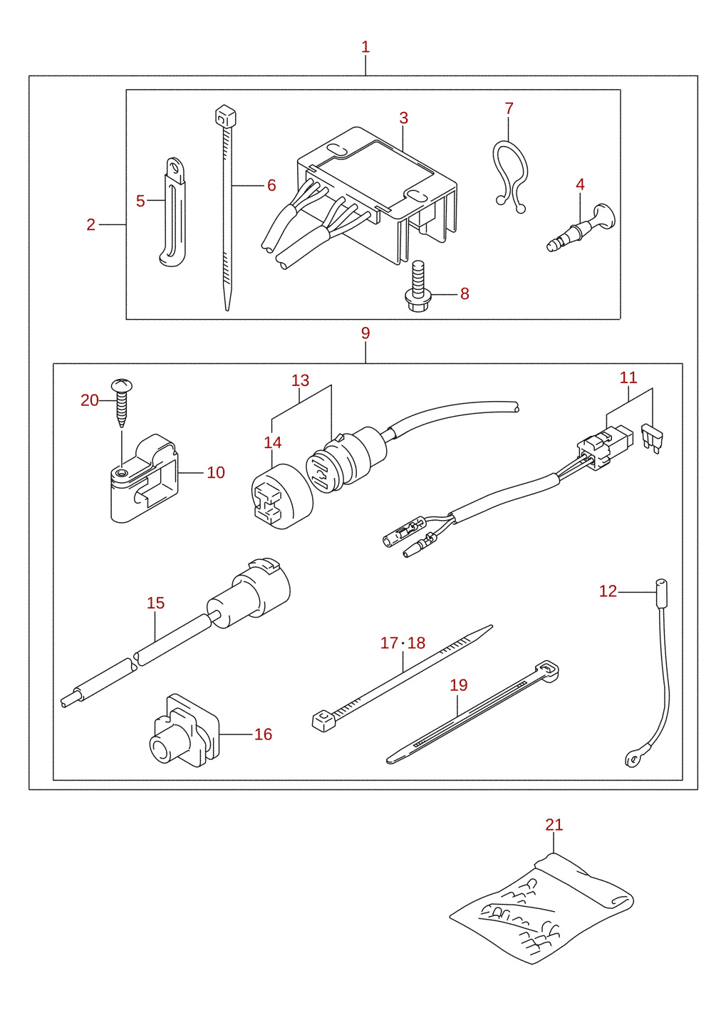Elsystem (manuell start) (M-starter) (DF8A, DF9.9A) (tillval)