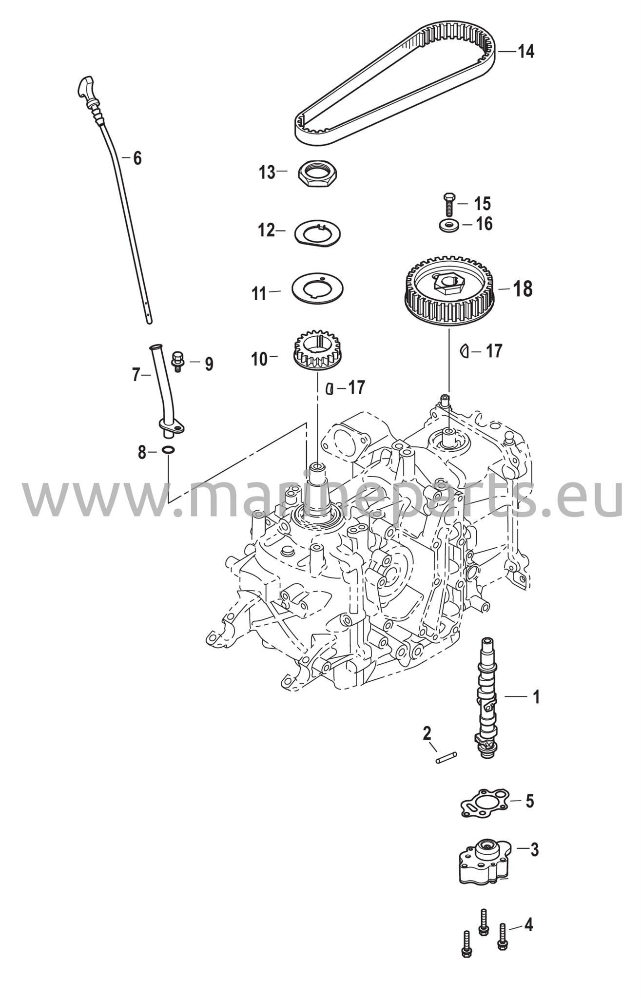 Nokka-akseli ja öljypumppu