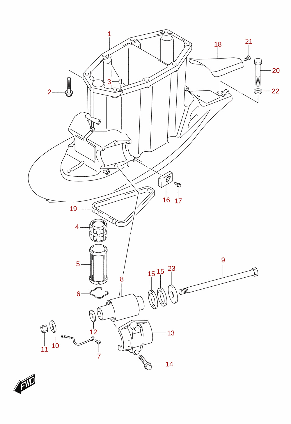 Veovõlli korpus (X-transom) (DF300BMD, DF350AMD)