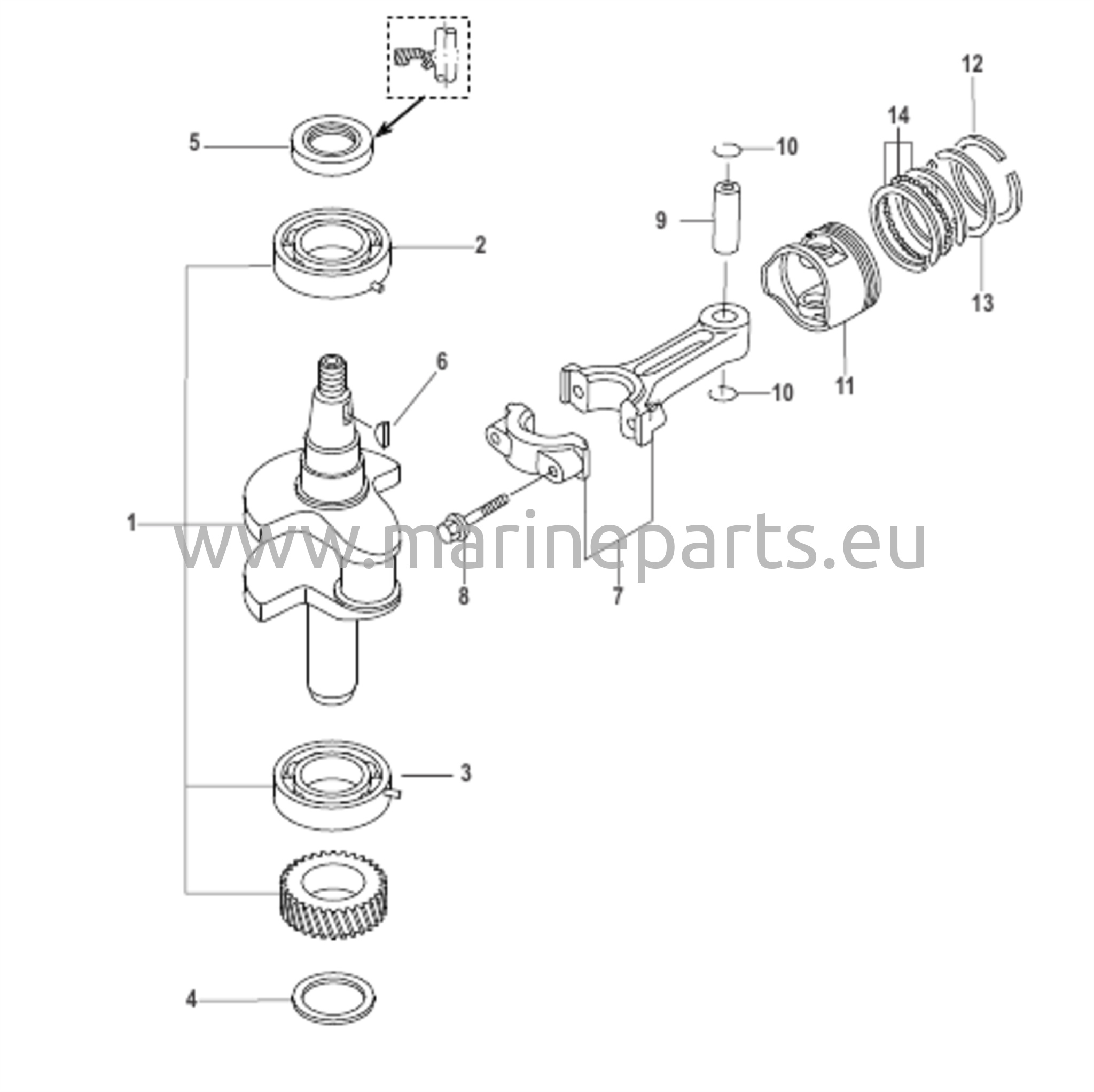 Kampiakseli, mäntä ja vetoaisa