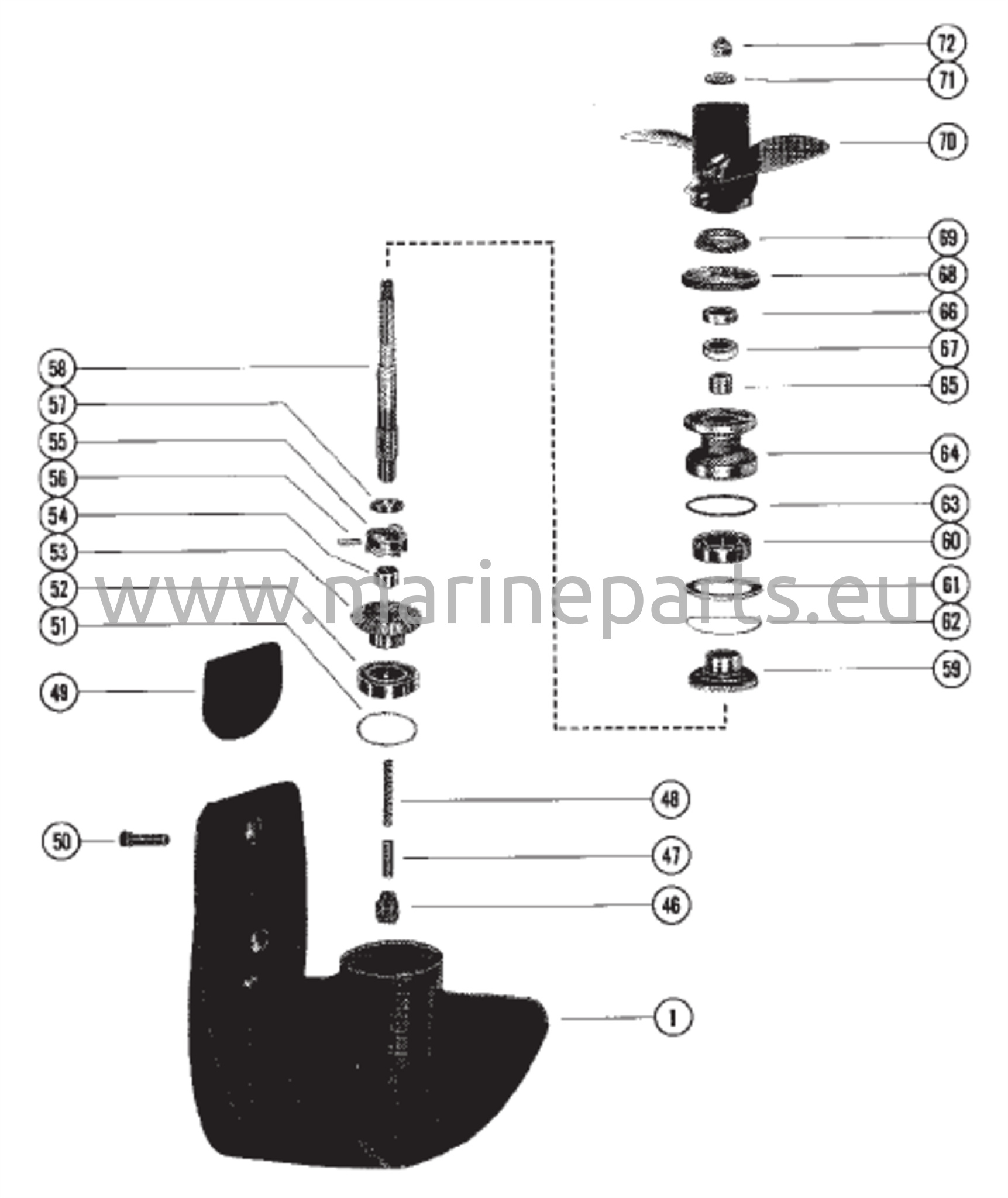 Vaihteiston kotelon kokoonpano potkurin akselille