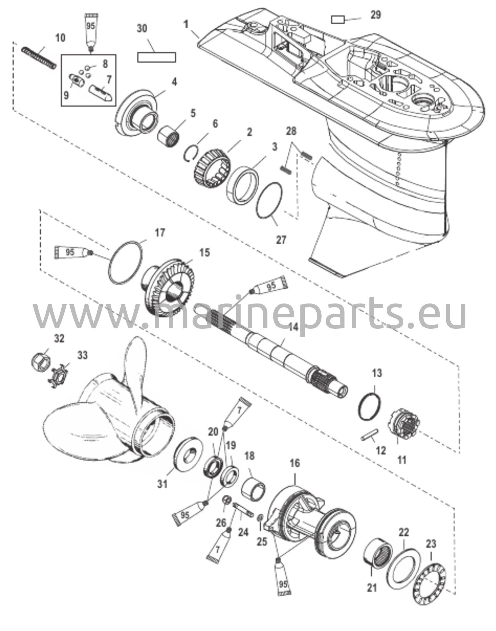 Vaihteiston kotelo voimansiirtoakselille 2,33:1 - Sarjanumero #1C033810 ja sitä alemmat