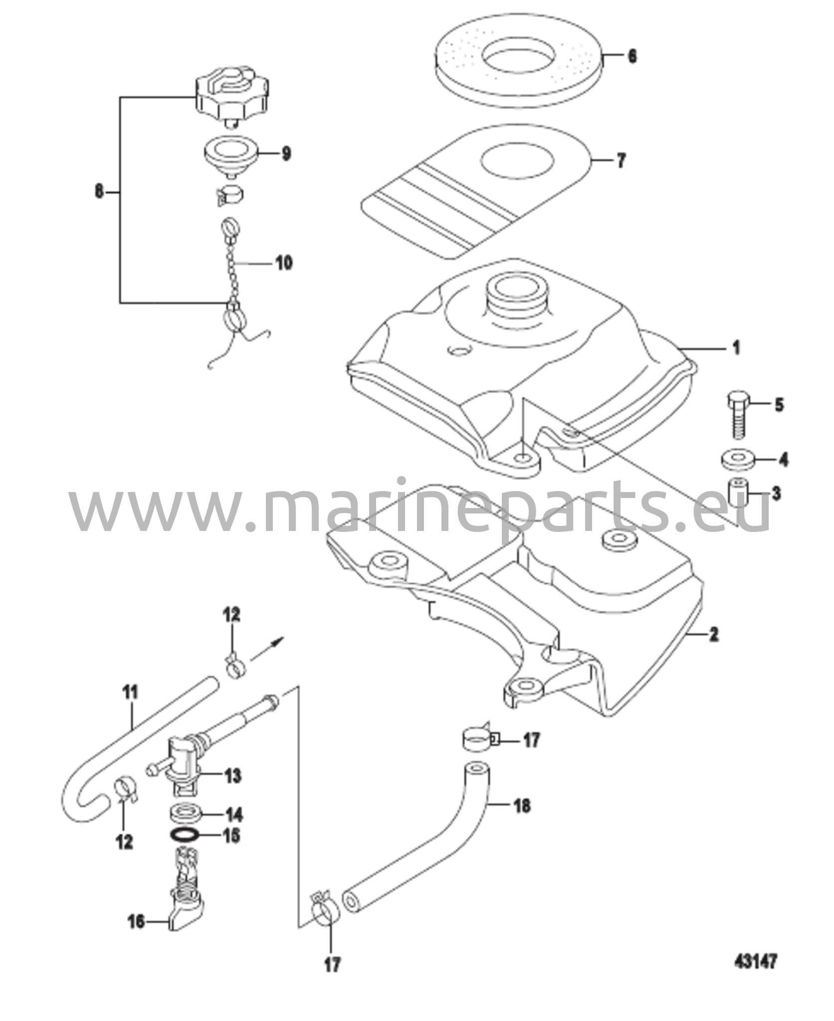 Polttoainesäiliö ei-EPA-mallit - Sarjanumero # 0R448033 ja siitä eteenpäin