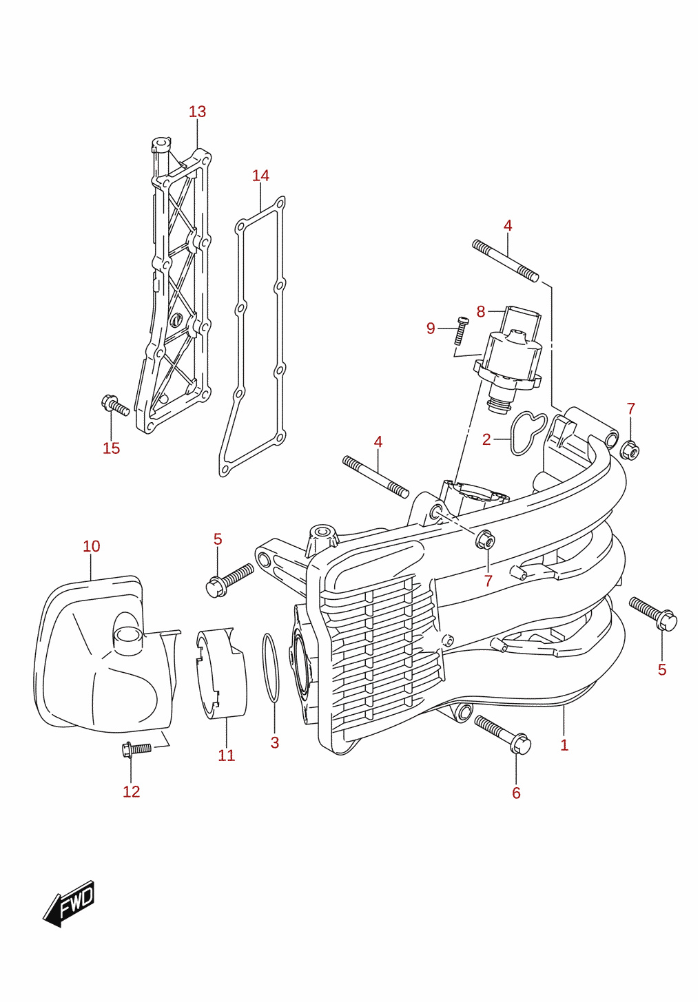 Intake manifold / silencer / exhaust cover (DF40AST, DF60)