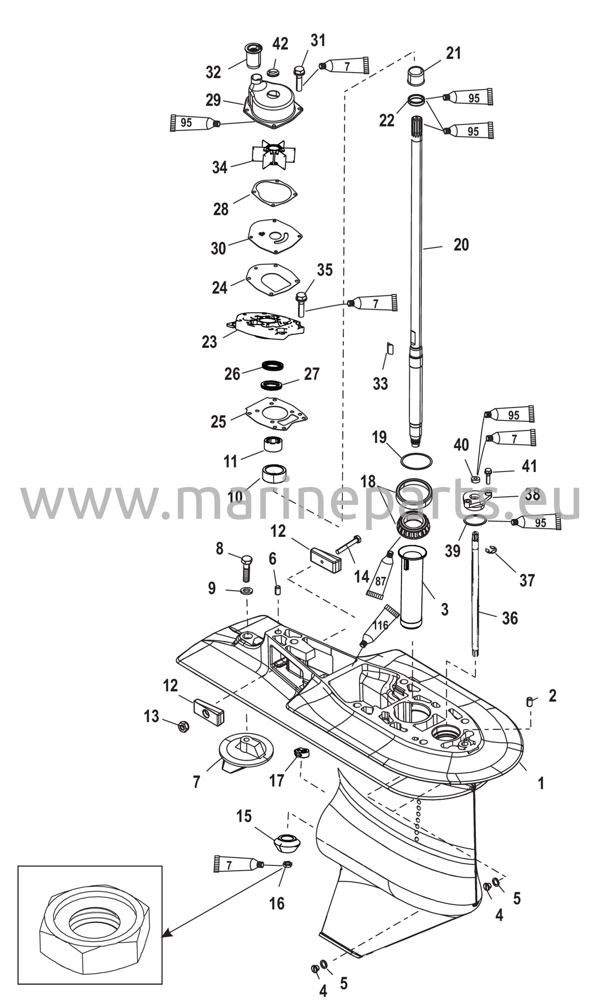 Vaihteiston kotelo vetoakseli 2,33:1 0T622485/0P222545 ja uudemmat