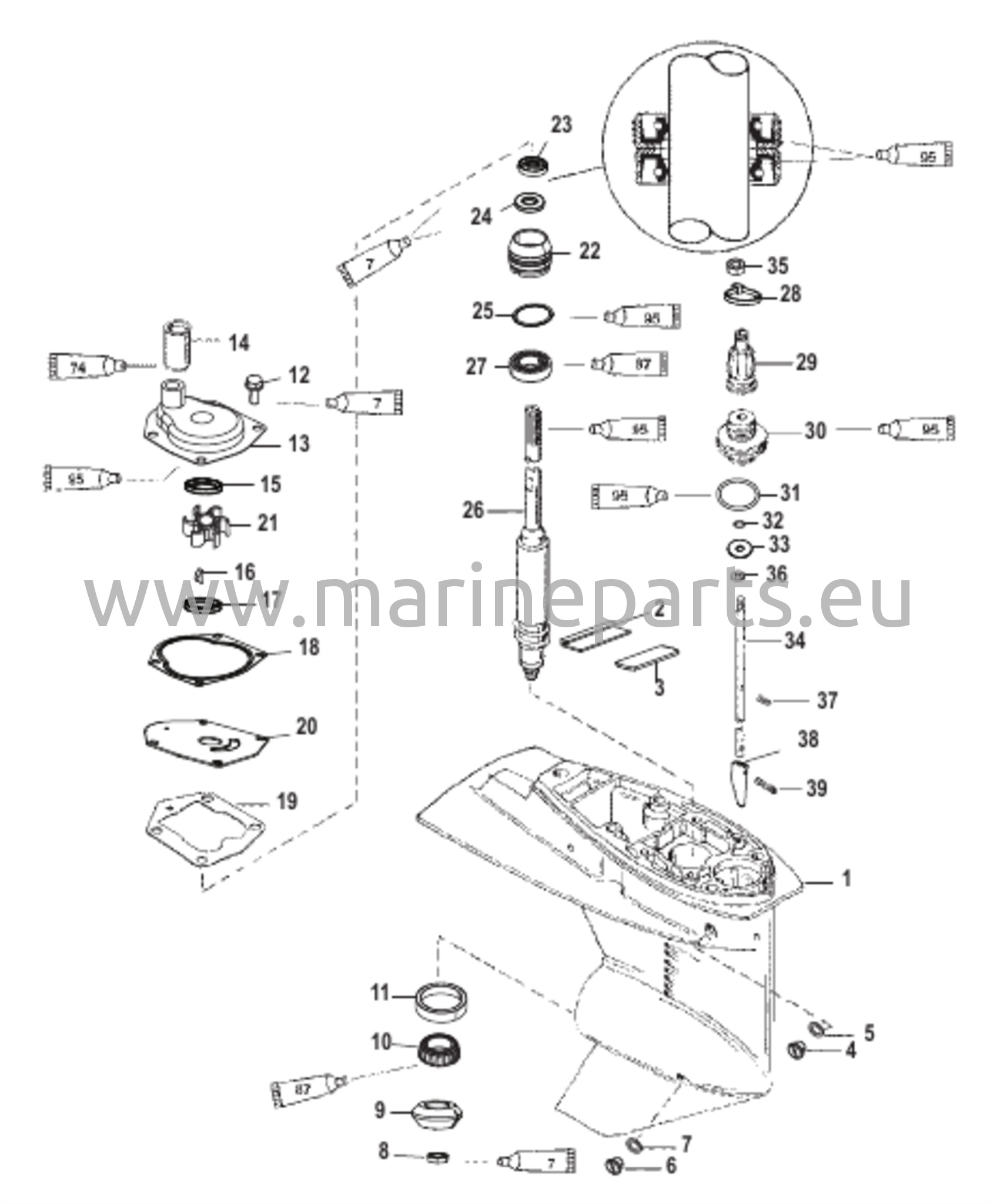 Vaihteiston kotelo (voimansiirtoakseli) (1,83:1 vaihde-suhde)