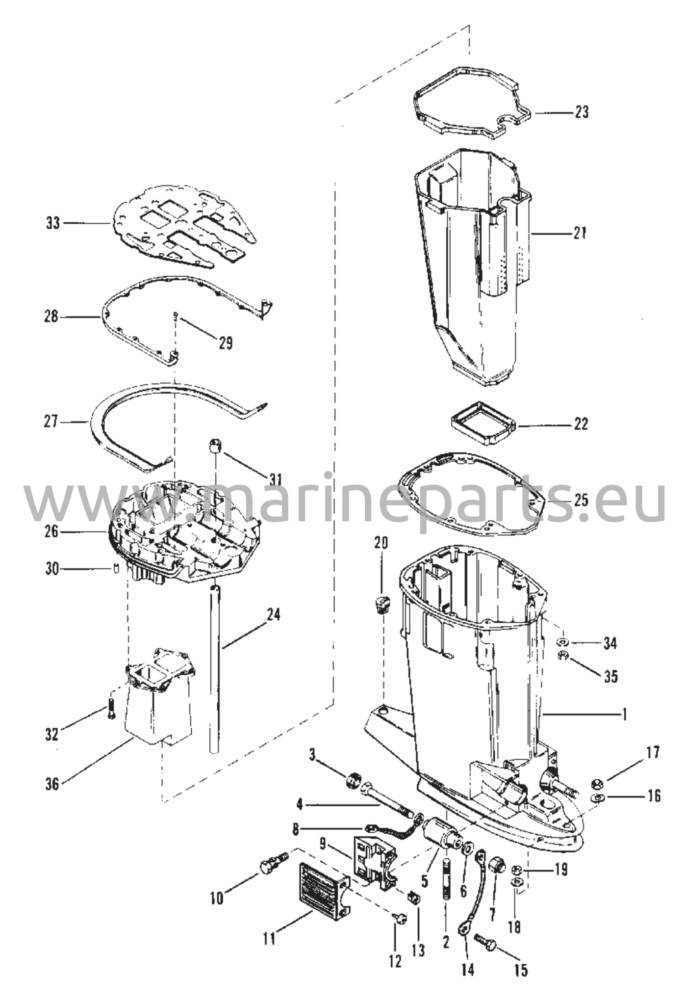 Voimansiirron kotelo ja pakoputki