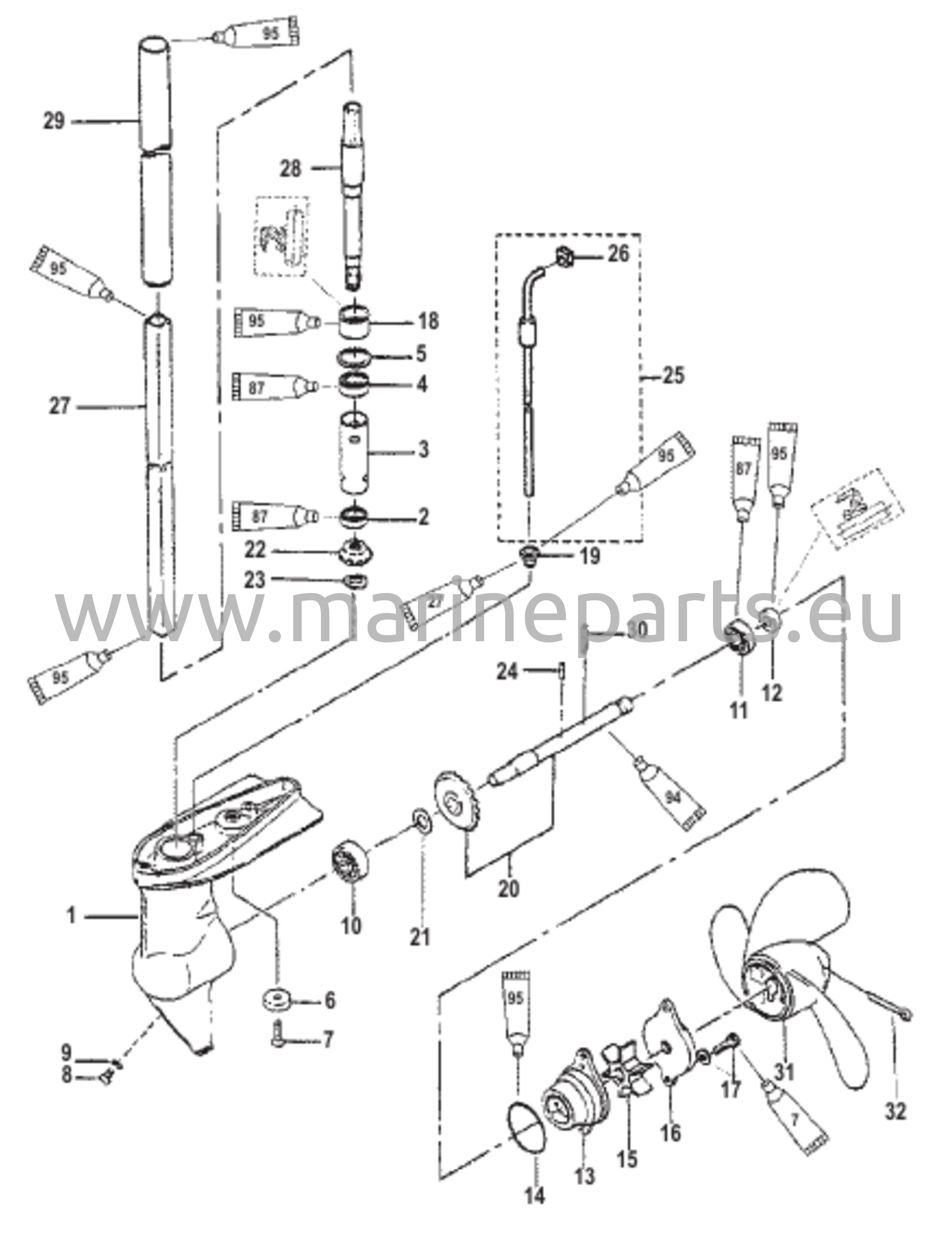 Vaihteiston kotelon kokoonpano (2/2,5 hv)
