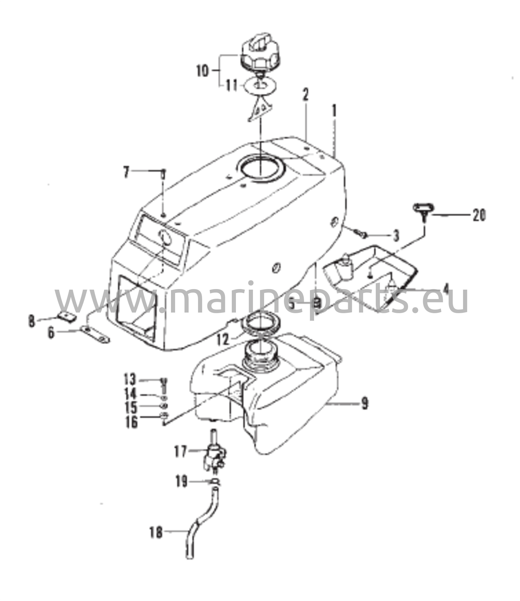 Yläkupu ja polttoainesäiliö